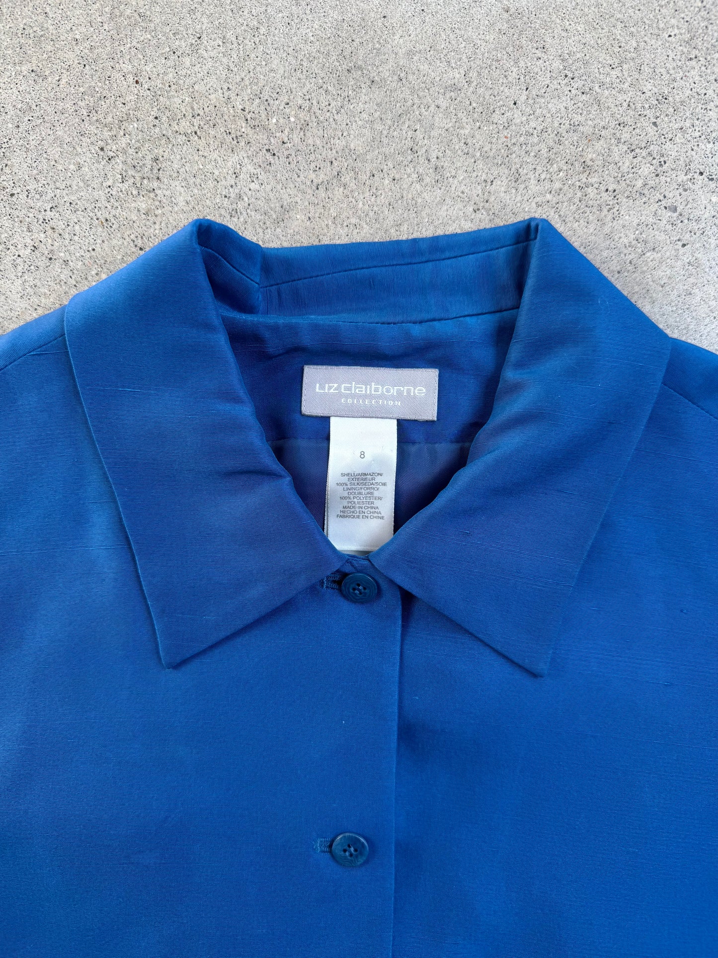 Vintage 1990s Liz Claiborne Blue Silk Sleeveless Blouse | S/M