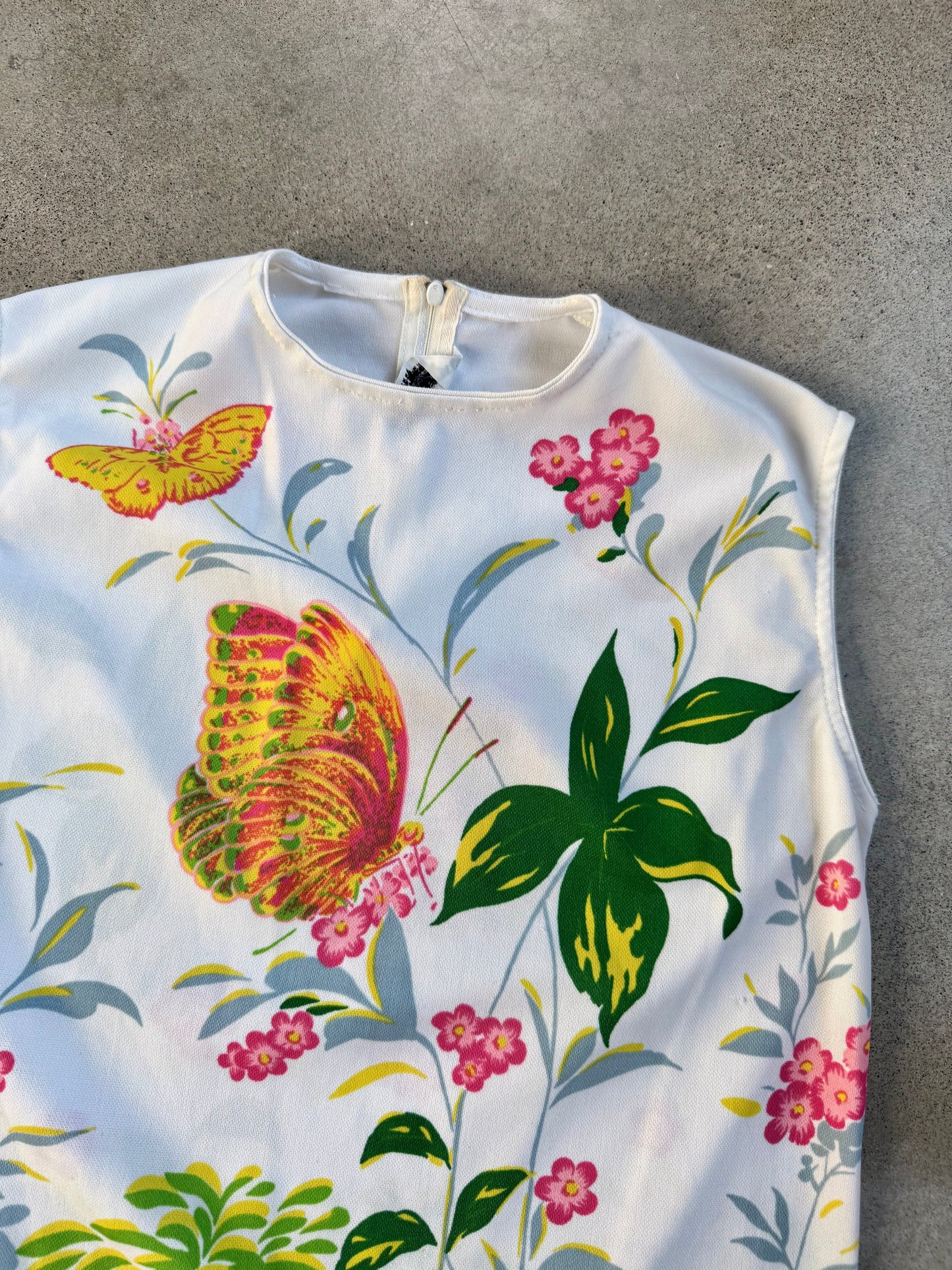 Vintage 1960s Kmart Butterfly Print Sleeveless Top | Medium