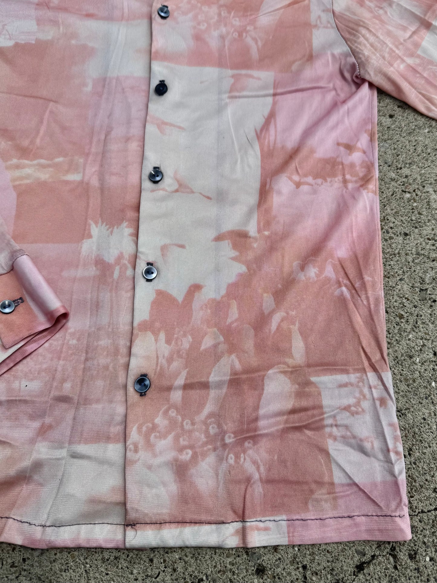Vintage 1970s Pink Flamingo + Penguin Printed Disco Shirt | XS/S