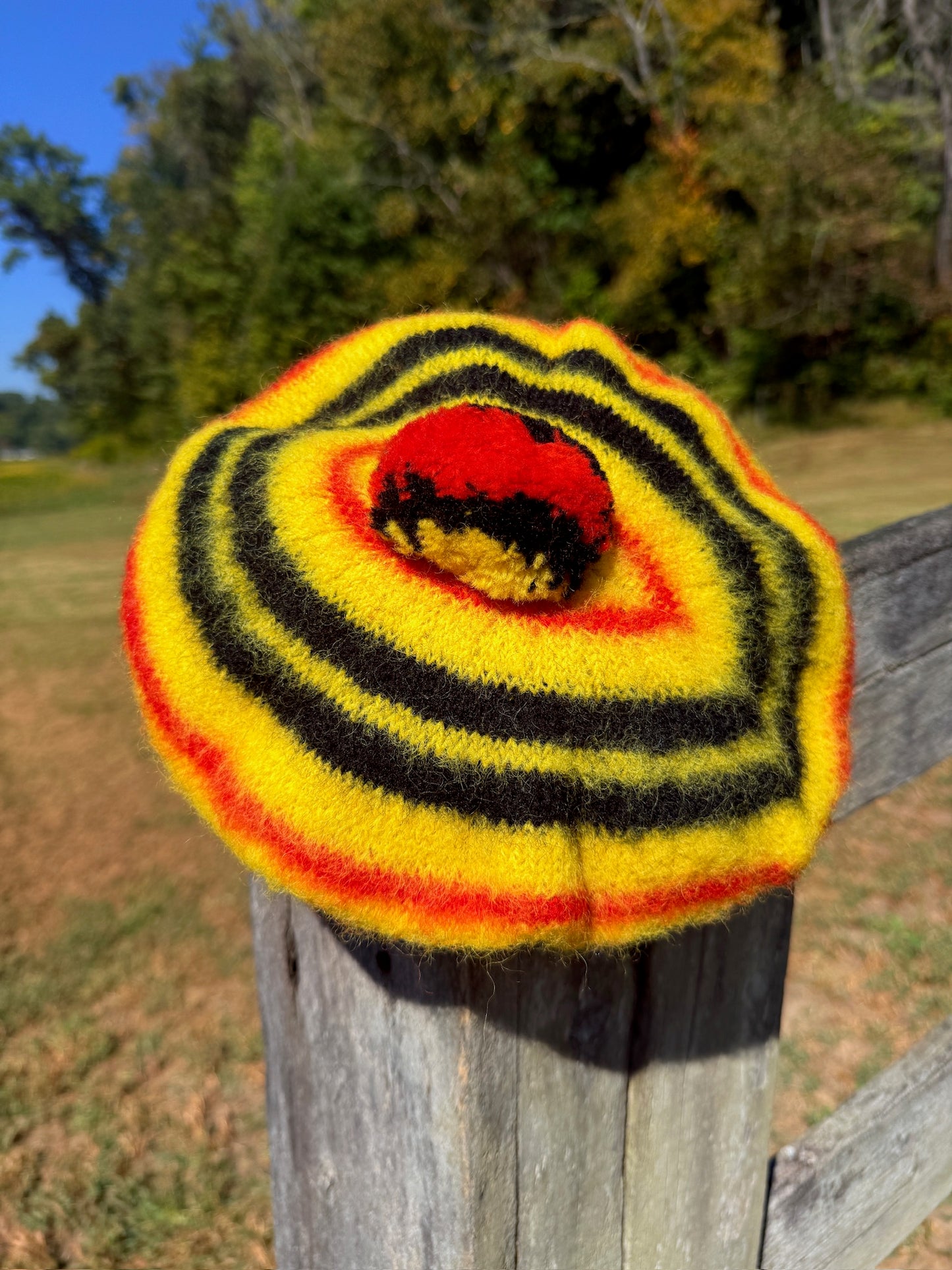 Vintage 1960s Dress McLeod Pure Wool Striped Pom Beret