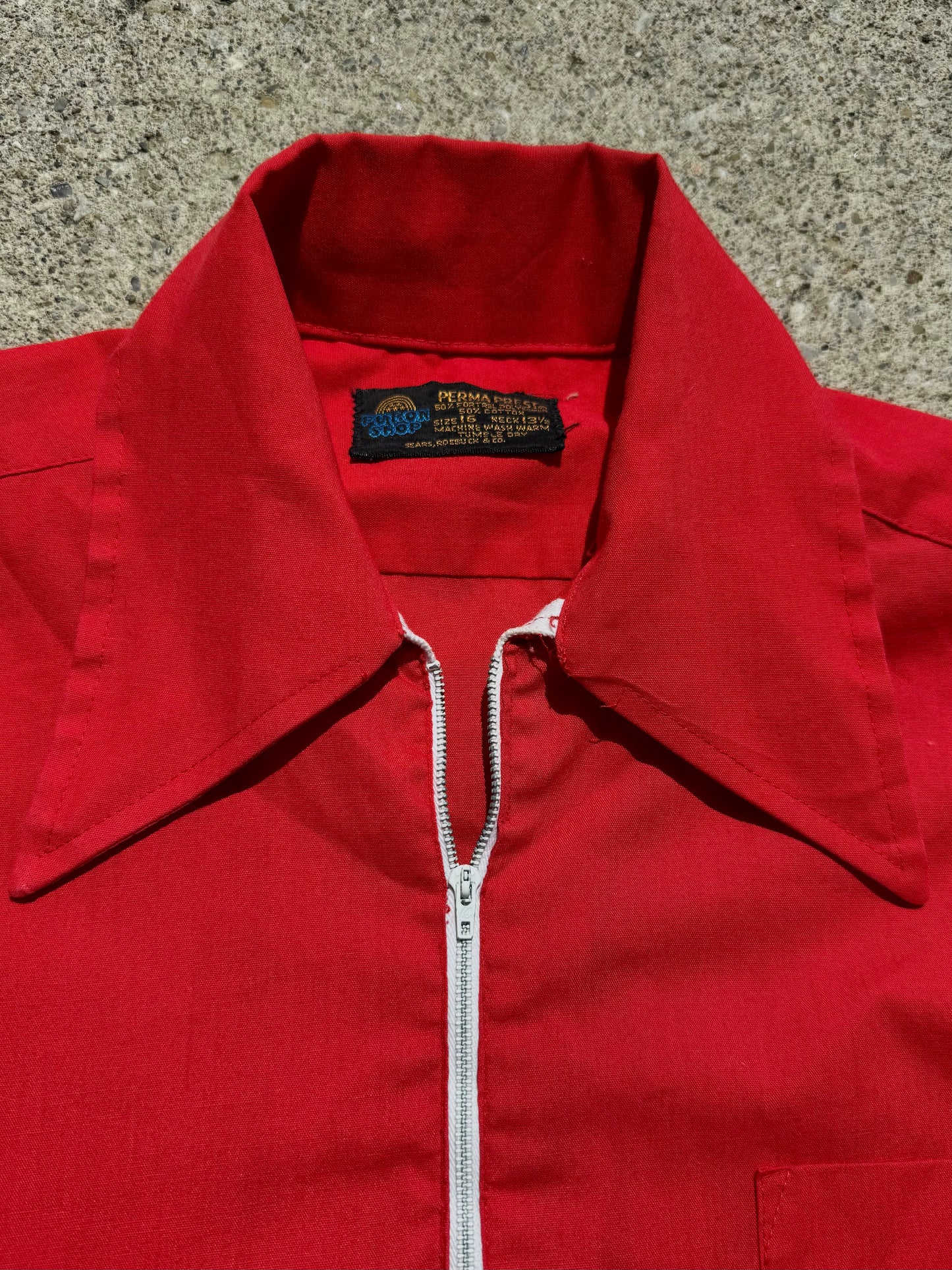 Vintage 1970s Sears Red Quarter Zip Collared Shirt | XS
