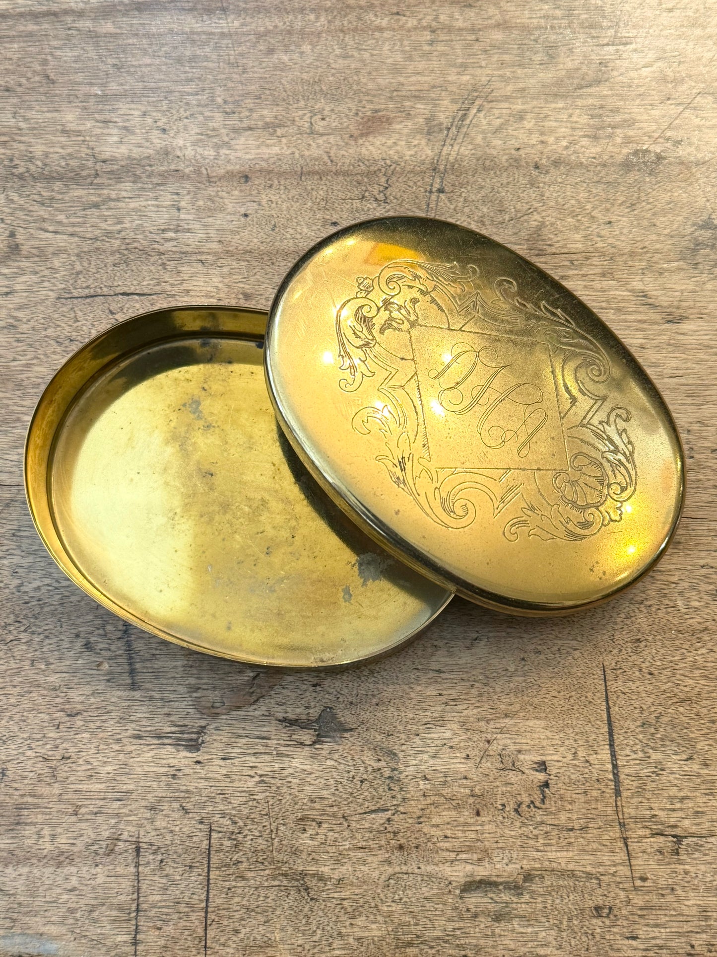 Vintage Virginia Metalcrafters Brass Monogrammed Trinket Box