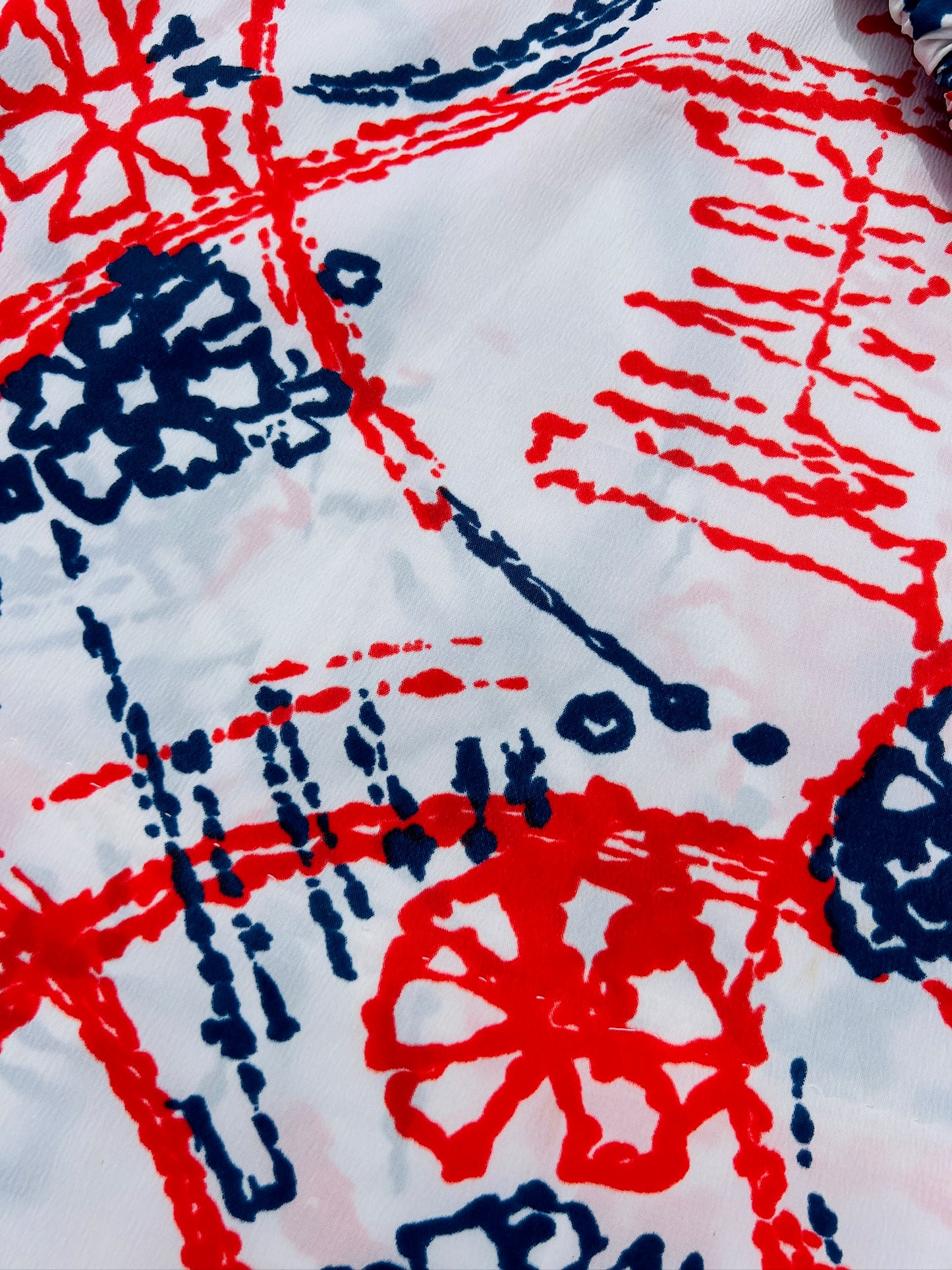 Vintage 1960s Mod Red & Blue Floral Printed Puff Sleeve Mini Dress | XS