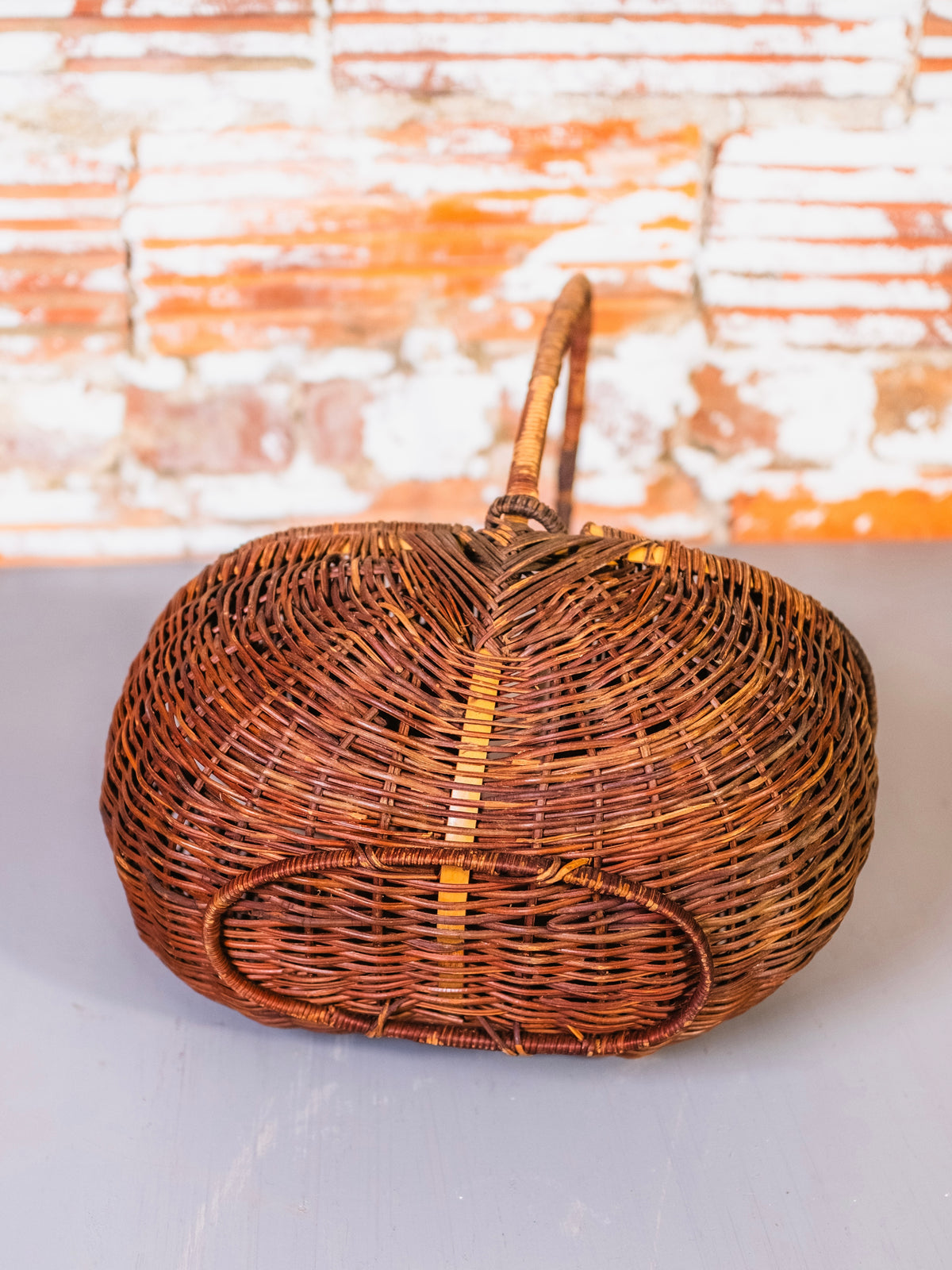Antique Double-Lidded Wicker Basket w/ Handle