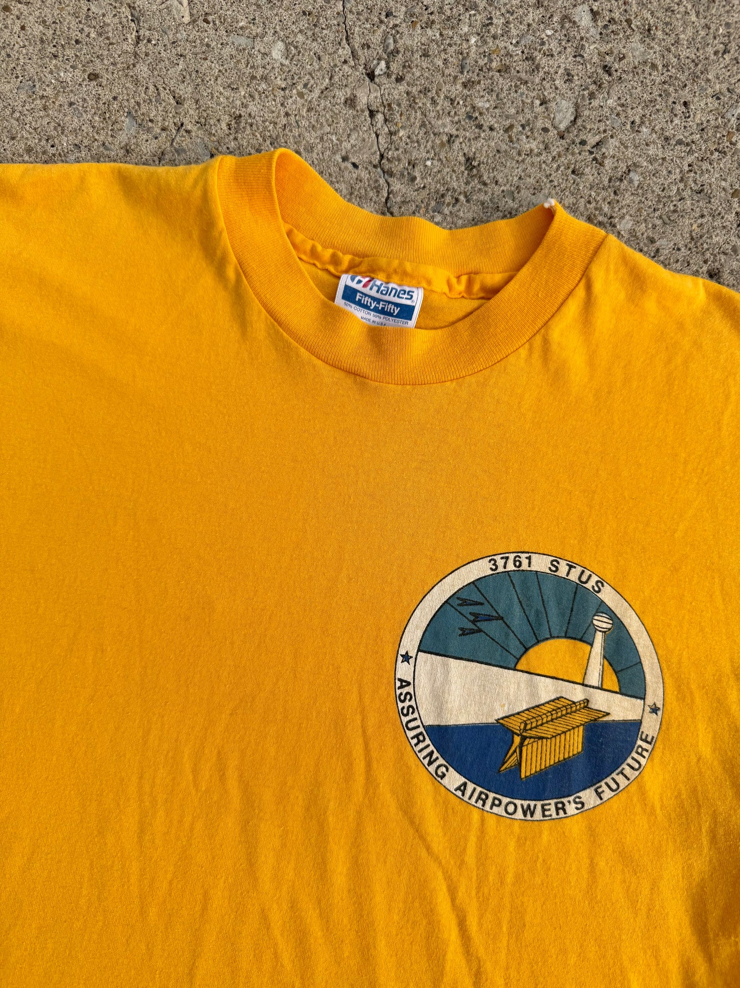 Vintage 1980s Yellow 3761 STUS Airpower Graphic Tee | Large