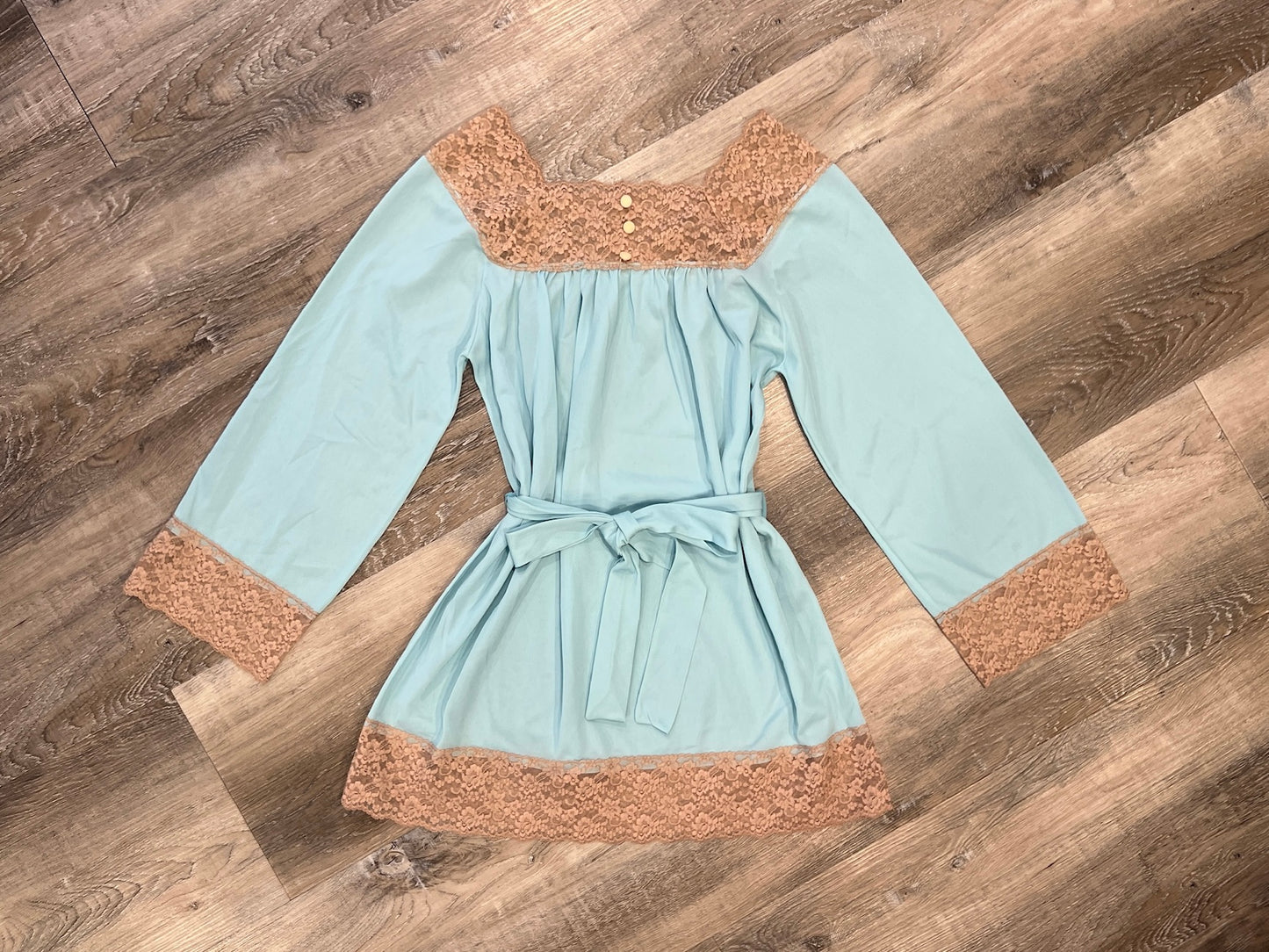 Vintage 1960s Lisette Al Sterling Blue Lace Trim Nightie | Small