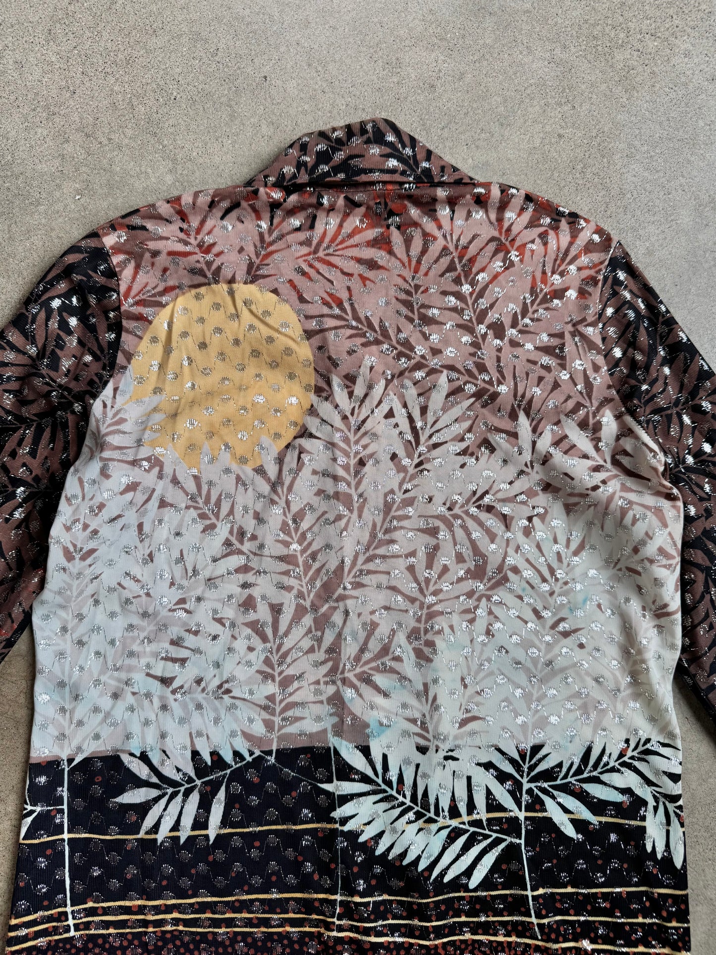 Vintage 1970s Natasha Originals Botanical Print Metallic Disco Shirt | Medium