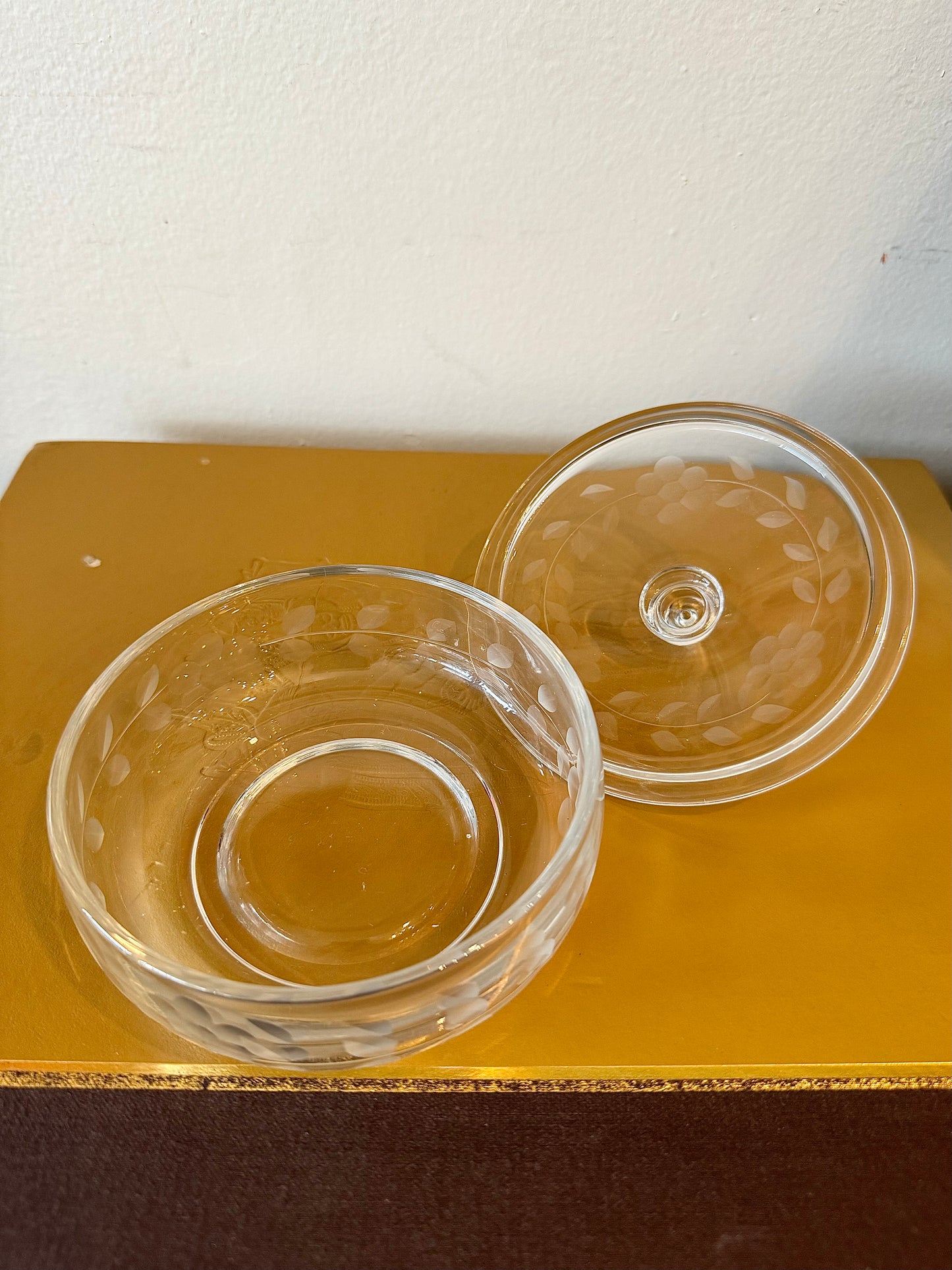 Vintage Floral Etched Glass Dish