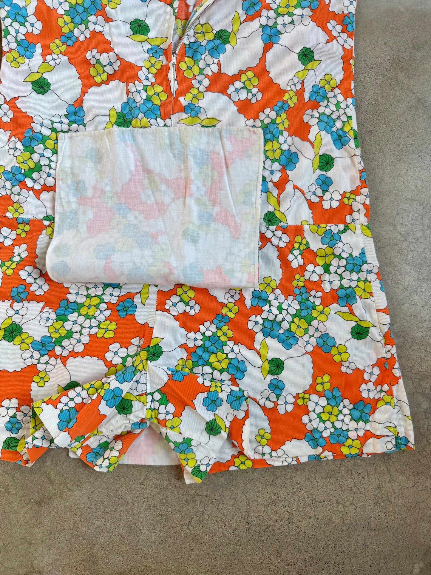 Vintage 1960s Orange Floral Drop Waist Skort Dress | Large