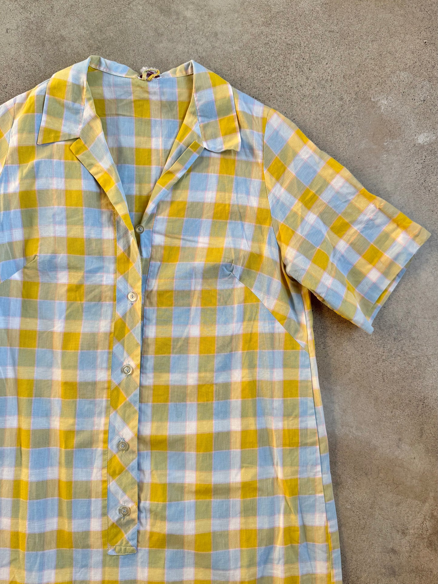Vintage 1940s Dan River Fabric Plaid Short Sleeve Shirt Dress | Medium