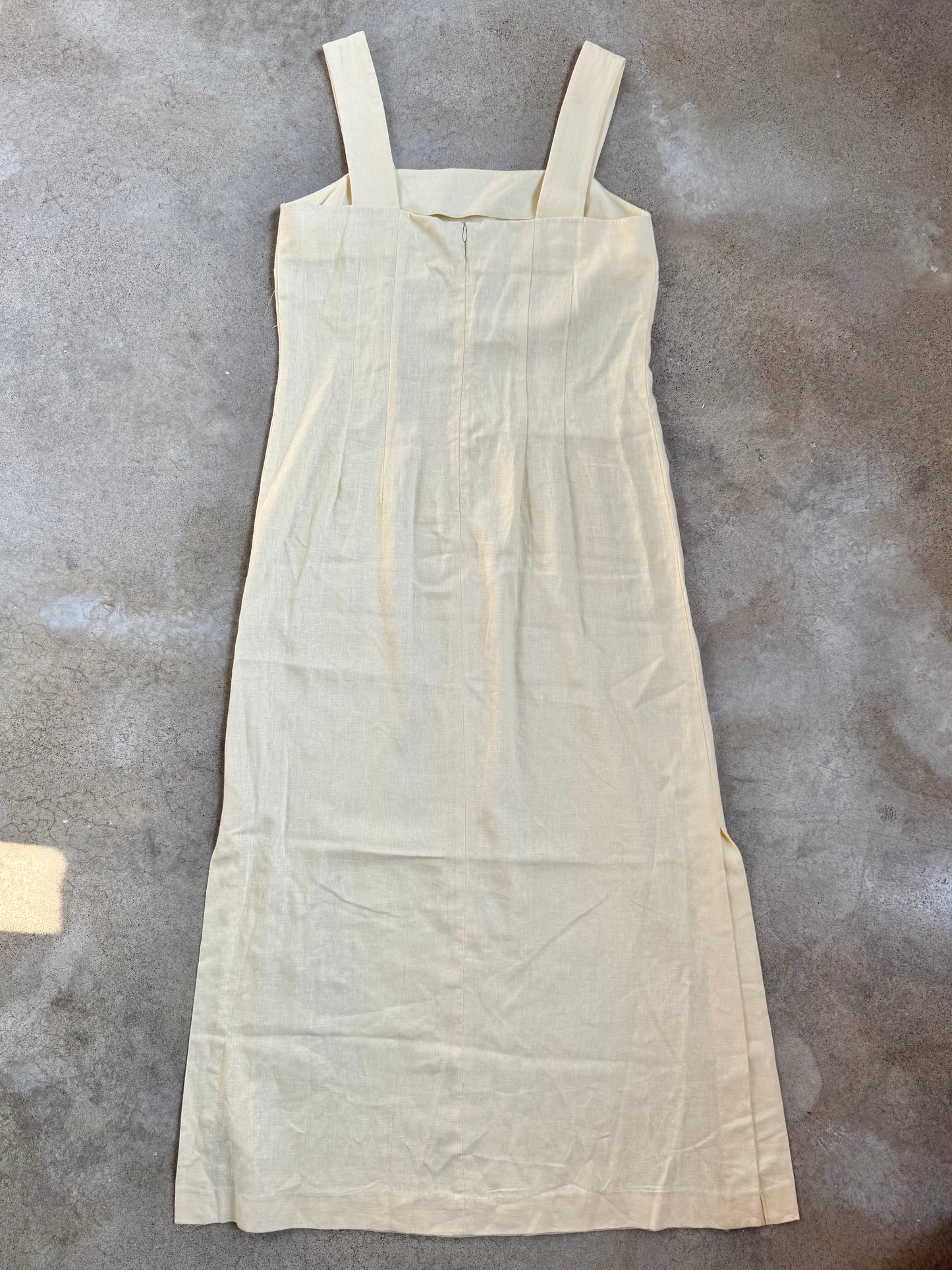 Vintage 1980s Virgo II Yellow Floral Embroidered Linen Maxi Dress | Large