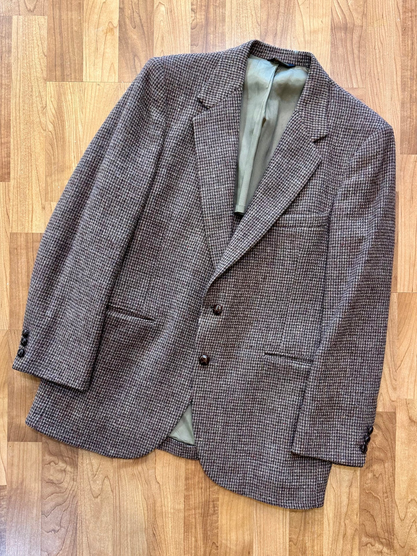 Vintage Harris Tweed Handwoven Brown Wool Sport Coat | Large