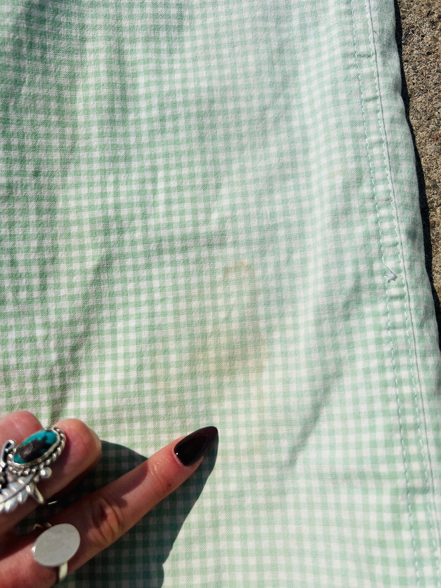 Vintage 1980s Panache Green Gingham Cotton Trench Coat | Small