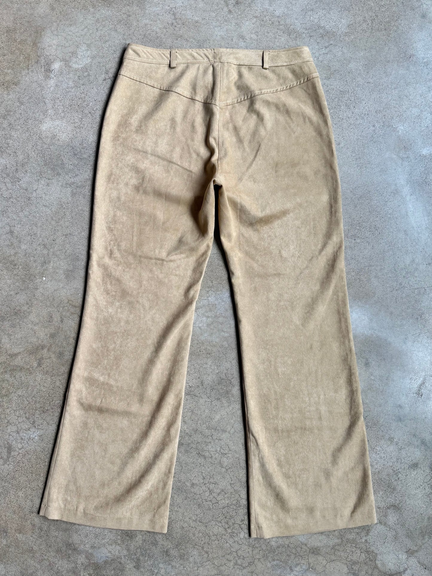 Vintage 1960s Beige Faux Suede Wide-Leg Pants | Waist 32”