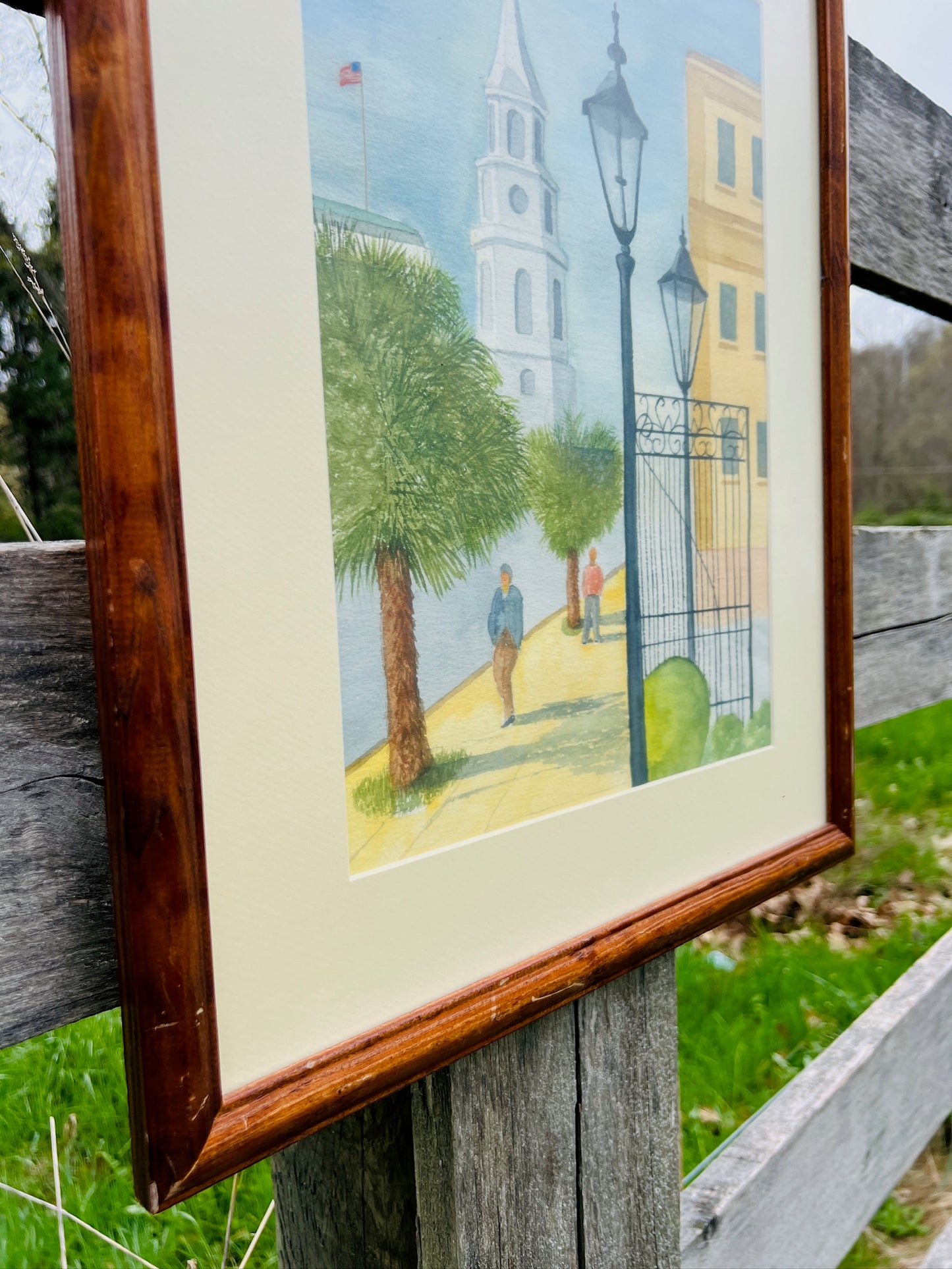 Vintage 1970s Framed Charleston Street Scene Watercolor
