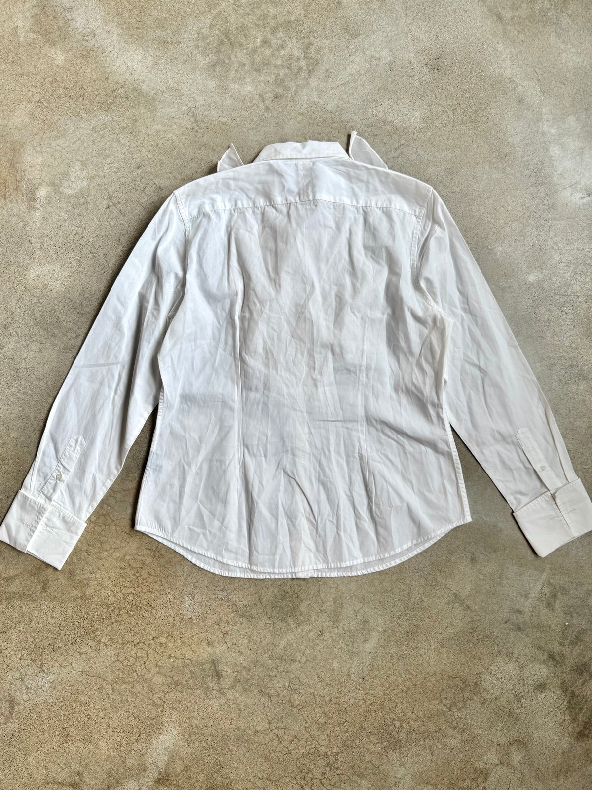 Lauren Ralph Lauren White Silk Ruffle French Cuff Cotton Shirt | Large