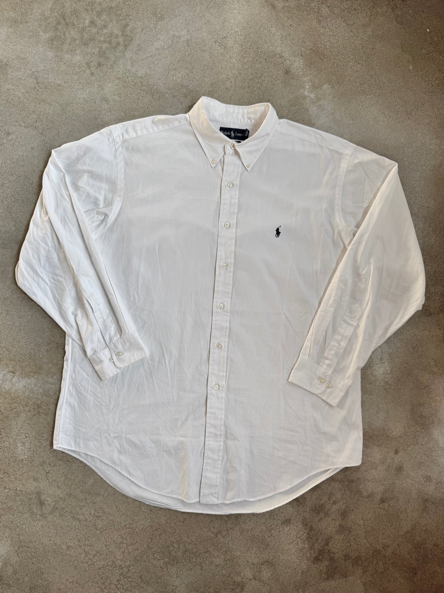 Vintage 1990s Ralph Lauren Yarmouth White Cotton Button-Down Shirt | XL
