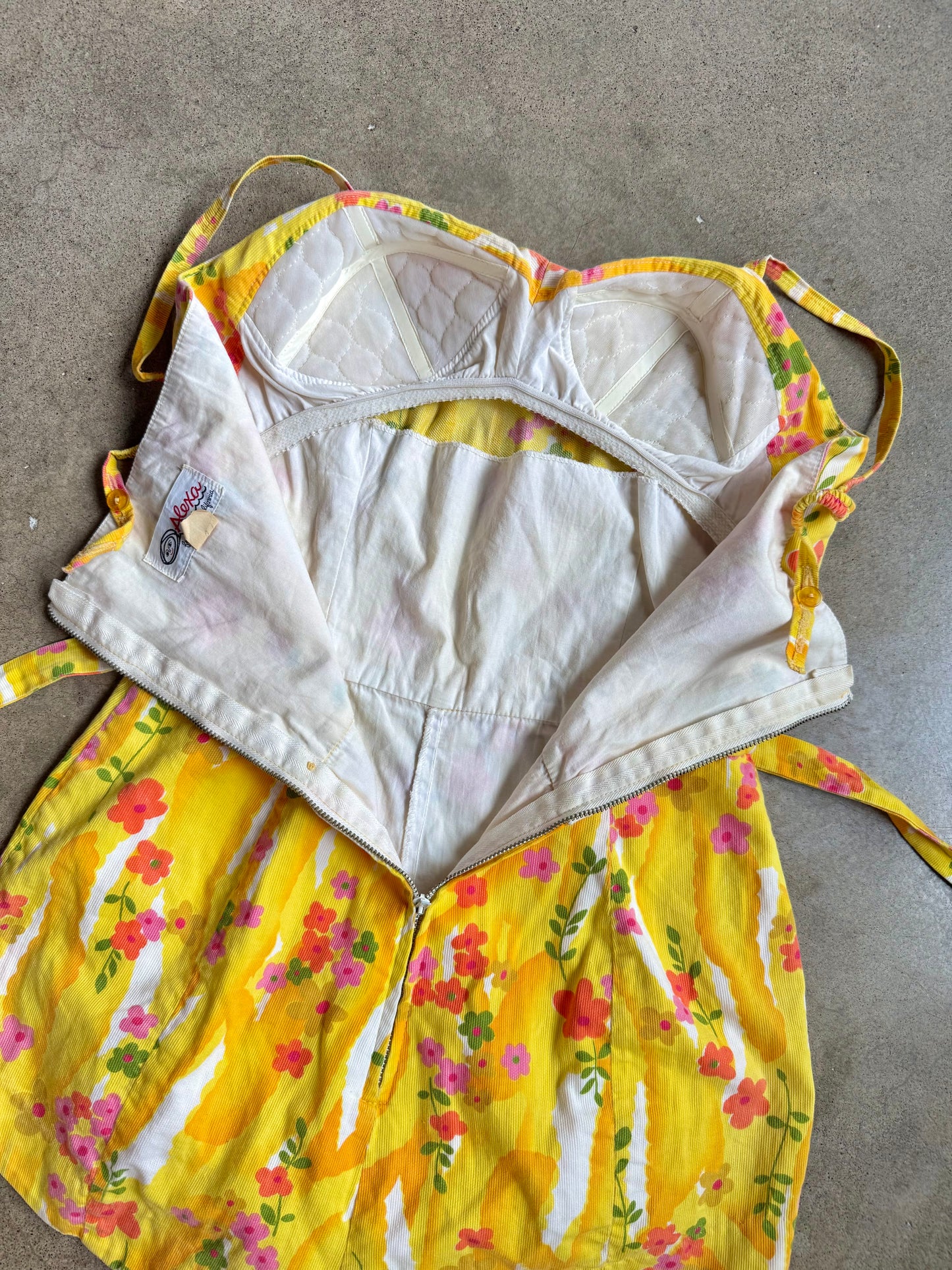 Vintage 1950s Yellow Floral One Piece Playsuit | Small
