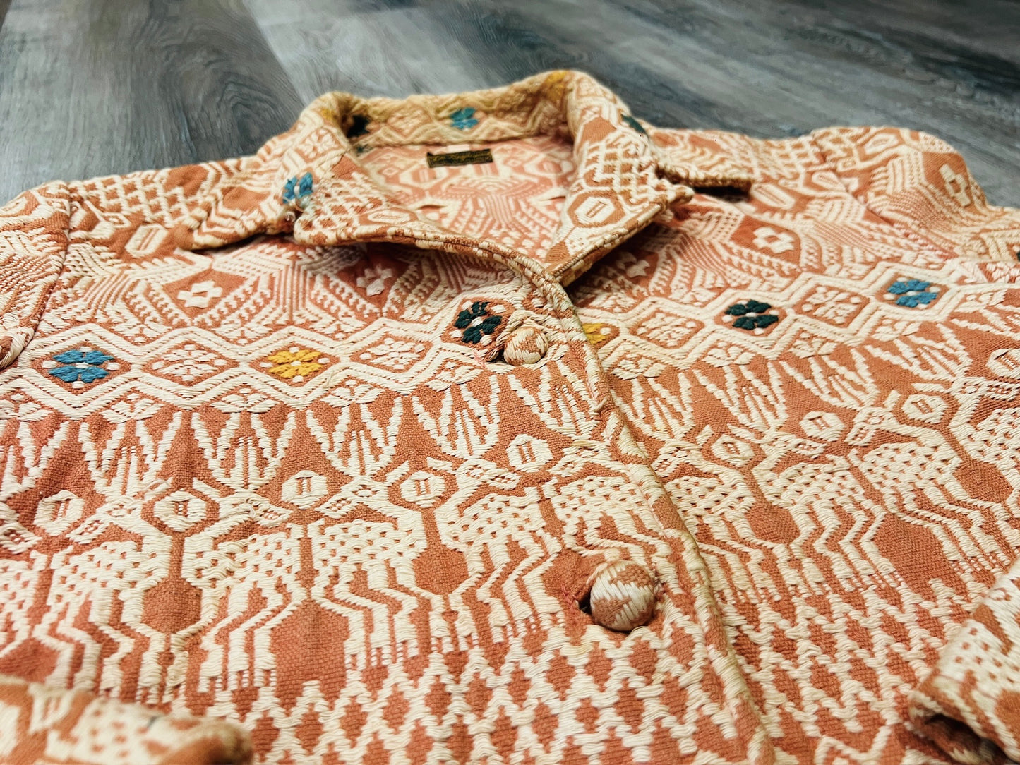 Vintage 1940s La Regional Orange Woven Cotton Guatemalan Chore Coat | Small