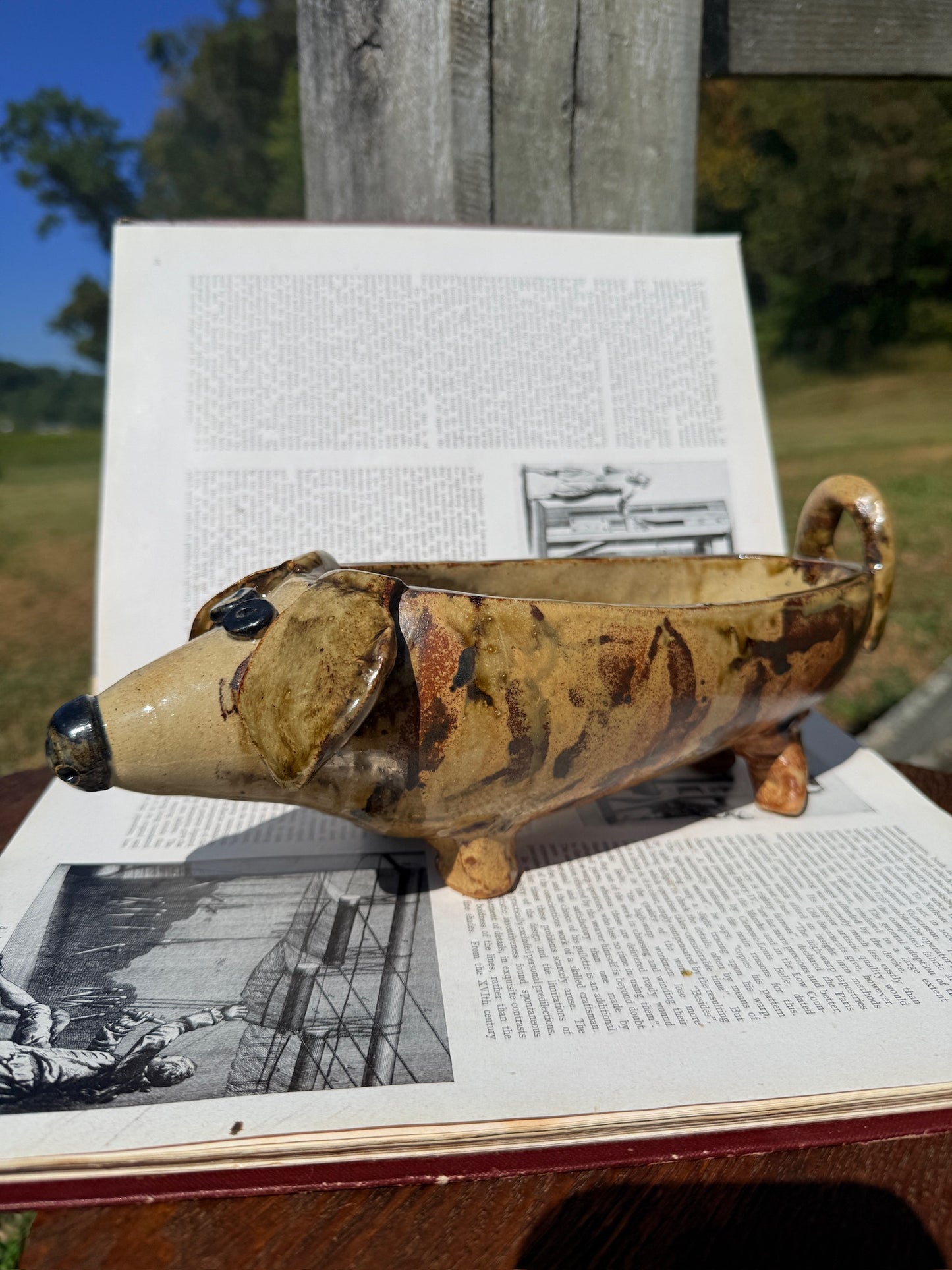 Handmade Signed Ceramic Pottery Dog Planter/Bowl
