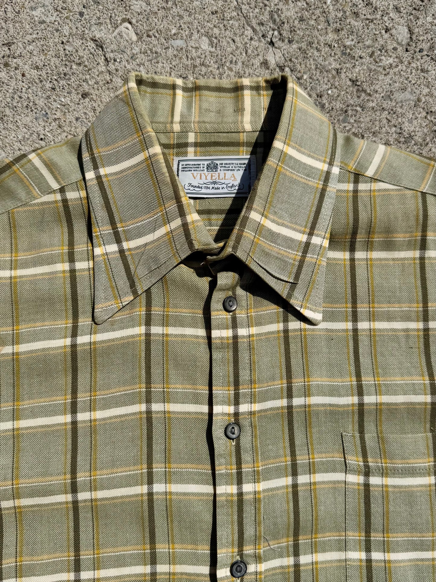 Vintage 1990s Viyella Green Plaid Wool Blend Button-Up Shirt | XL