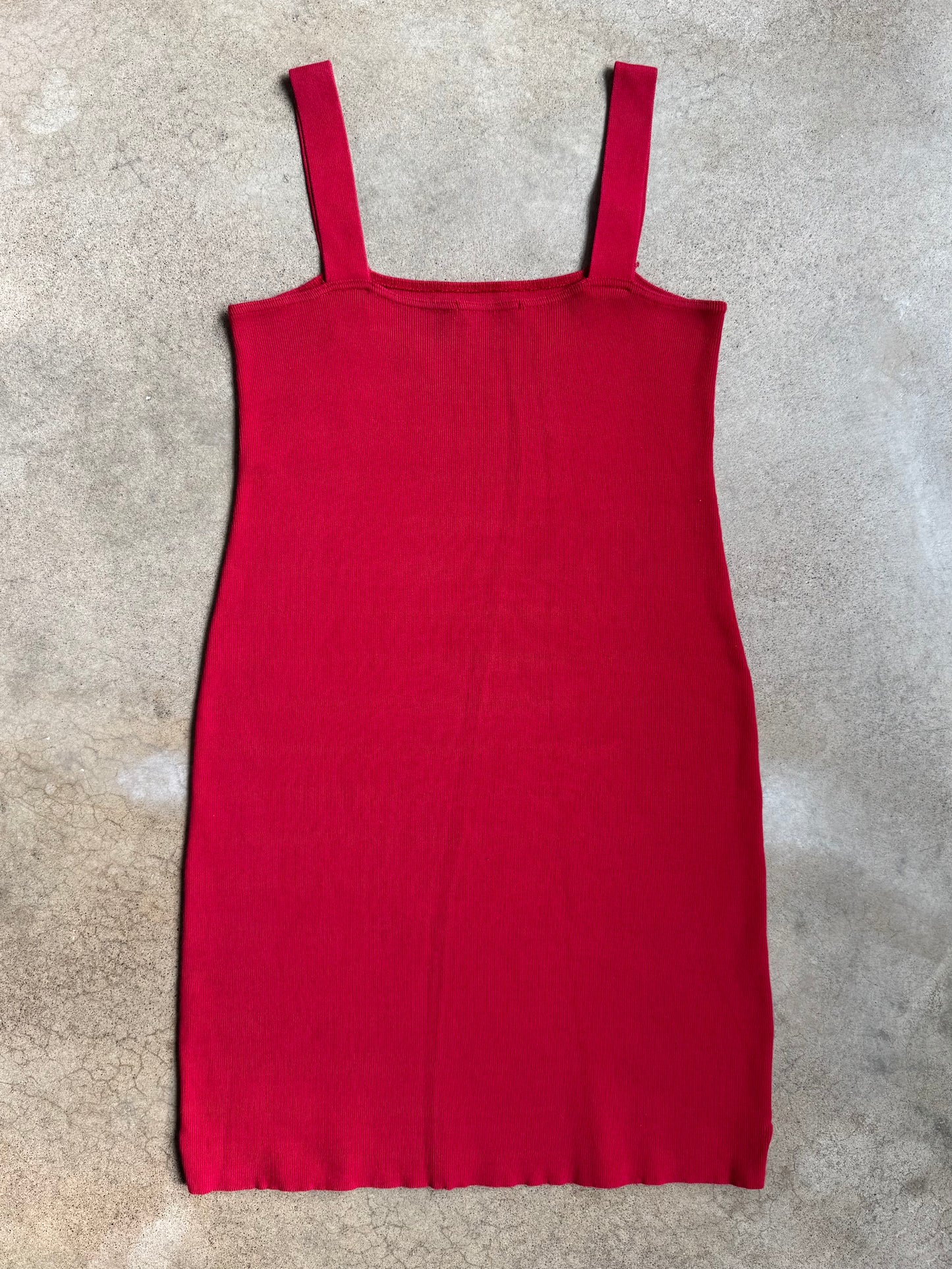 Vintage 1990s Joan Vass Red Cotton Knit Mini Dress | Small