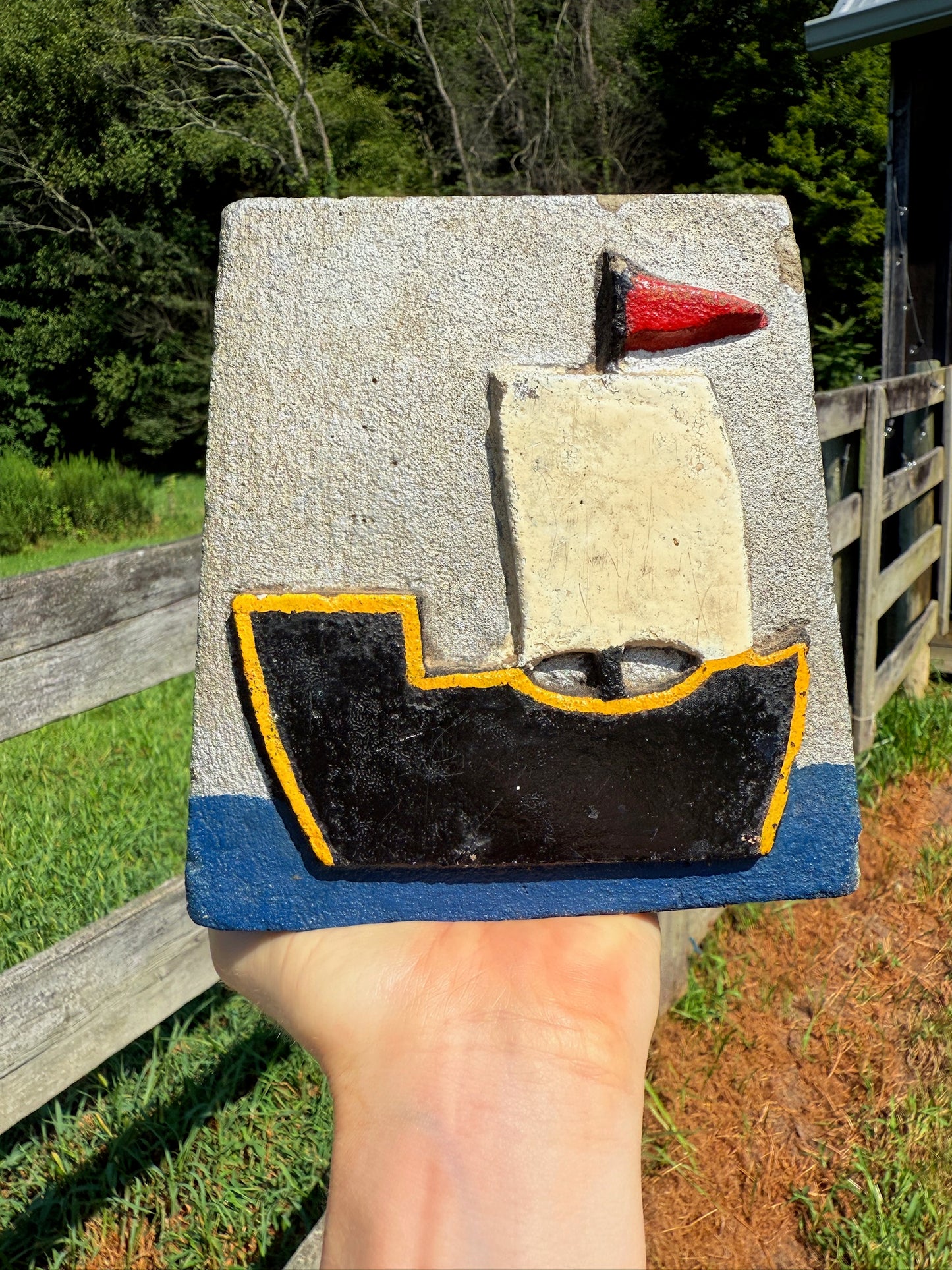 Vintage 1970s Stone Carved Sailboat Bookends | Set of 2