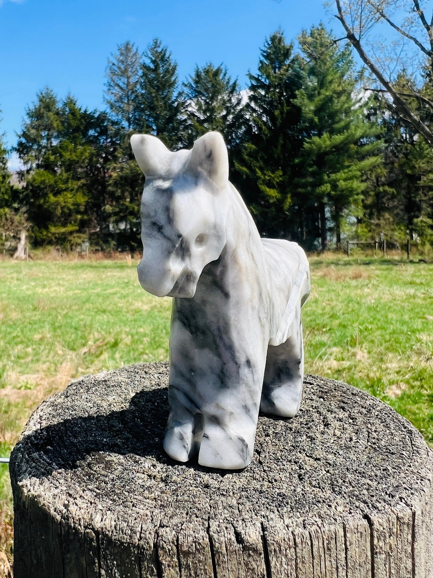 Vintage 1950s Onyx Stone Carved Horse Statue