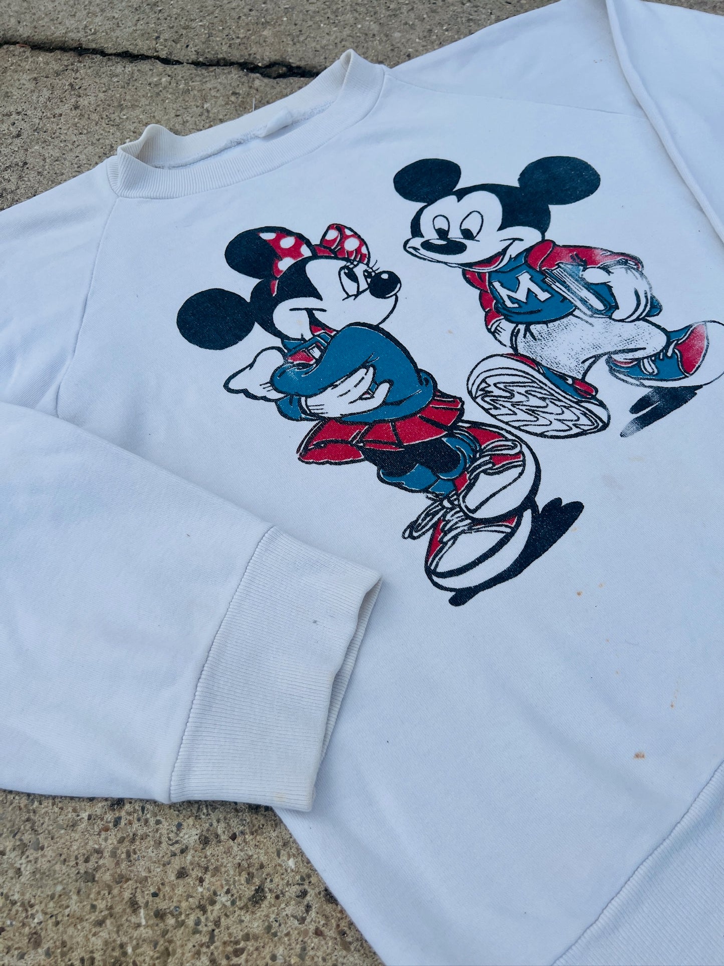 Vintage 1970s Mickey & Minnie High School Sweethearts Raglan Sweatshirt | S/M