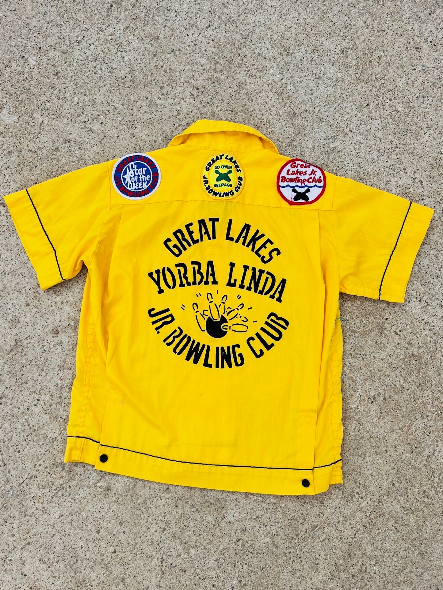 Vintage 1970s Hilton Great Lakes Jr. Bowling League Patched Shirt | Youth L