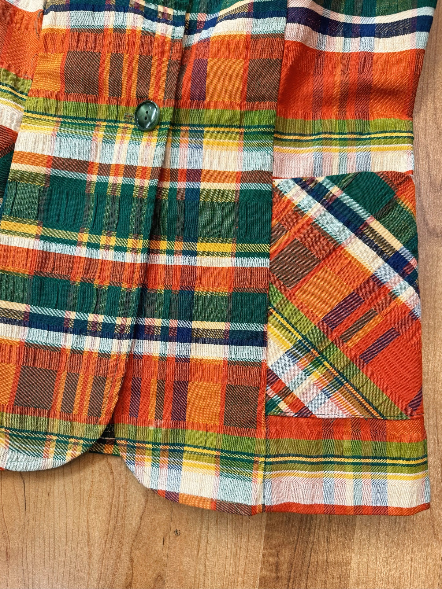 Vintage 1970s Multi Plaid Woven Blazer Jacket | XS/S