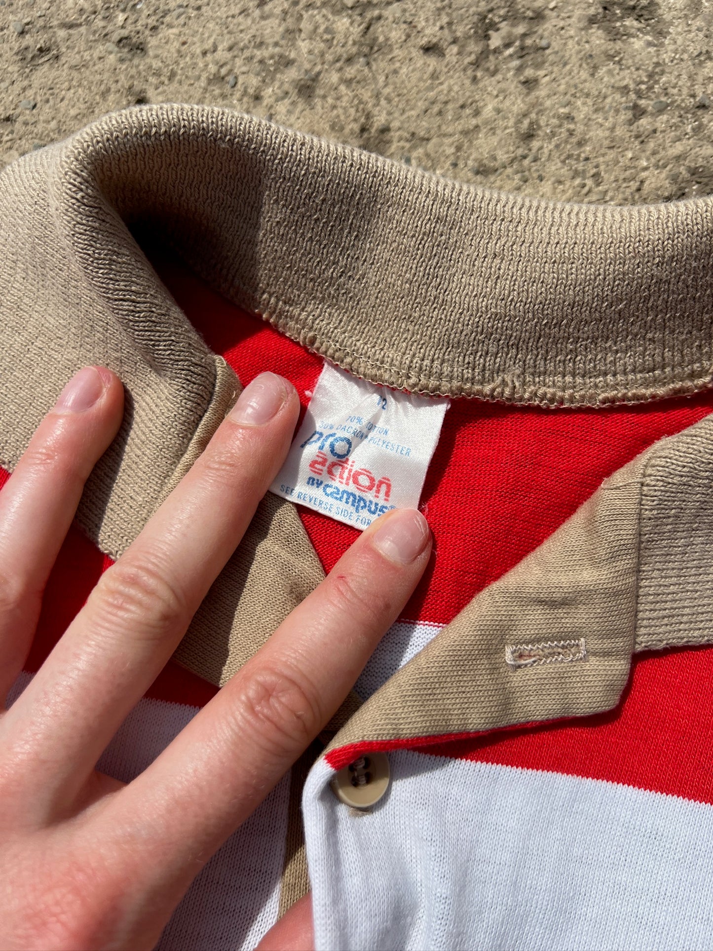 Vintage 1970s Campus Striped Short Sleeve Polo Shirt | Youth 12