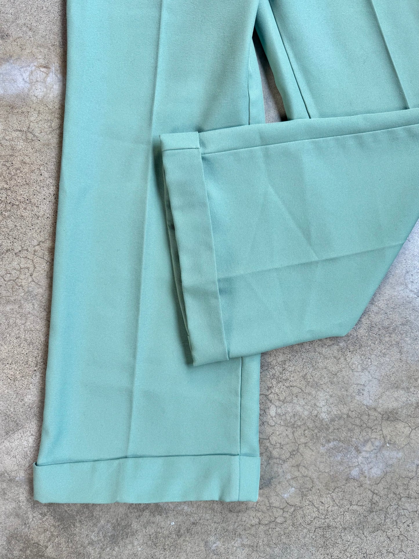 Vintage 1970s Paul Harris Mint Green Cuffed Wide-Leg Trousers | Waist 26”
