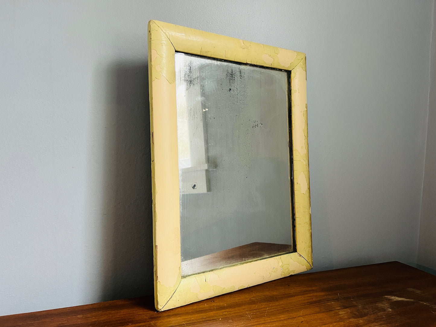 Antique 1900s Wood Framed Rustic Wall Mirror