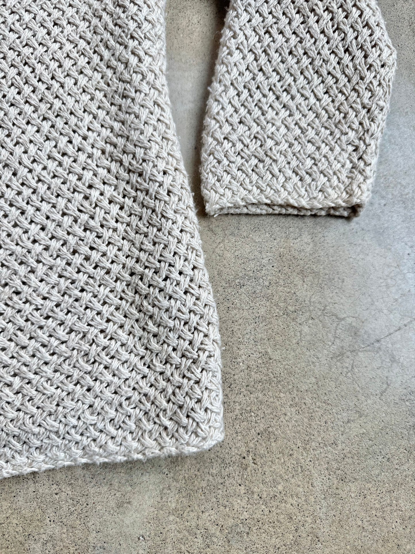 Vintage 1980s Beige Diagonal Basketweave Cotton Boatneck Sweater | S/M