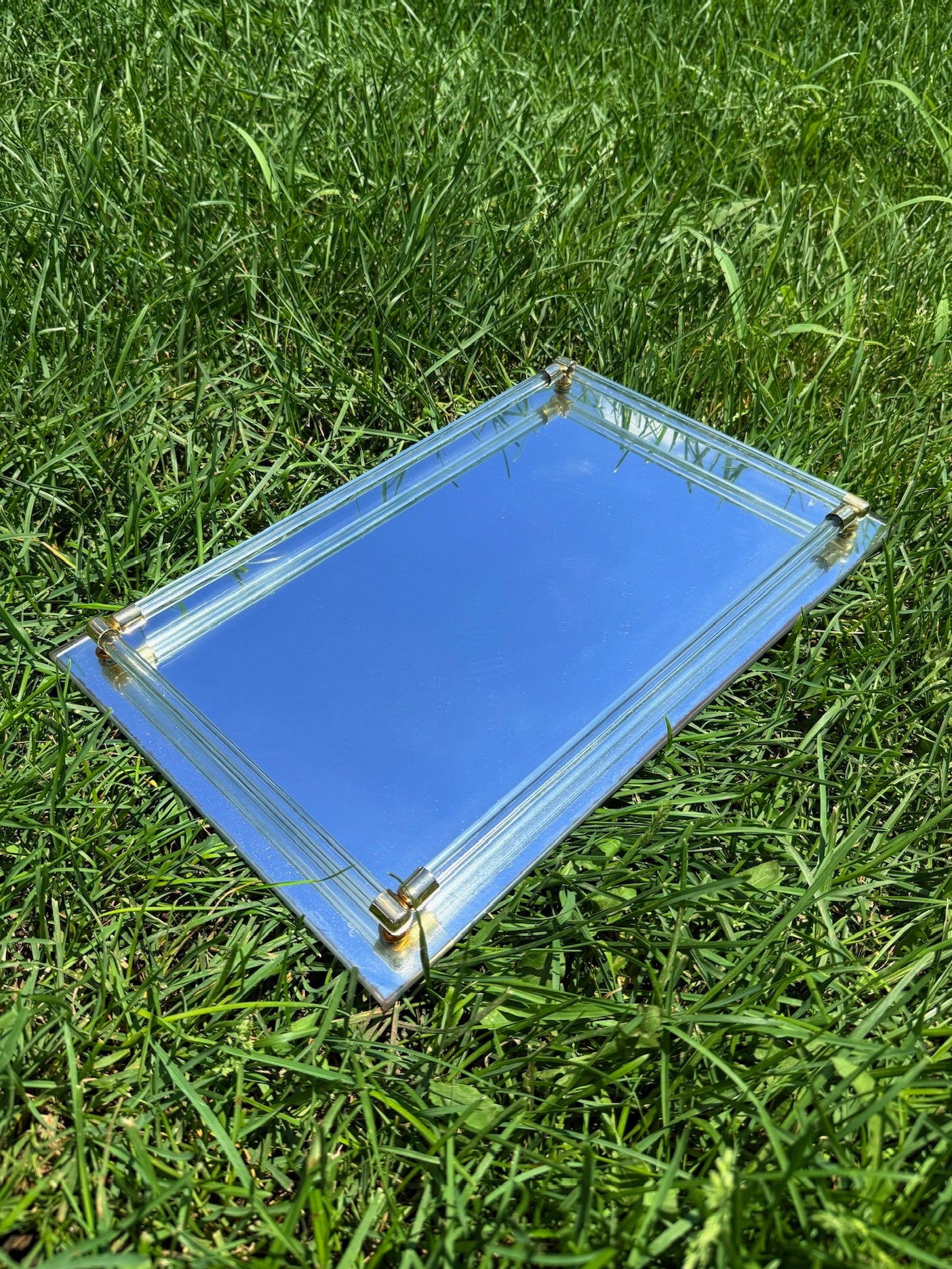 Vintage 1970s Rectangular Glass Mirrored Vanity Tray