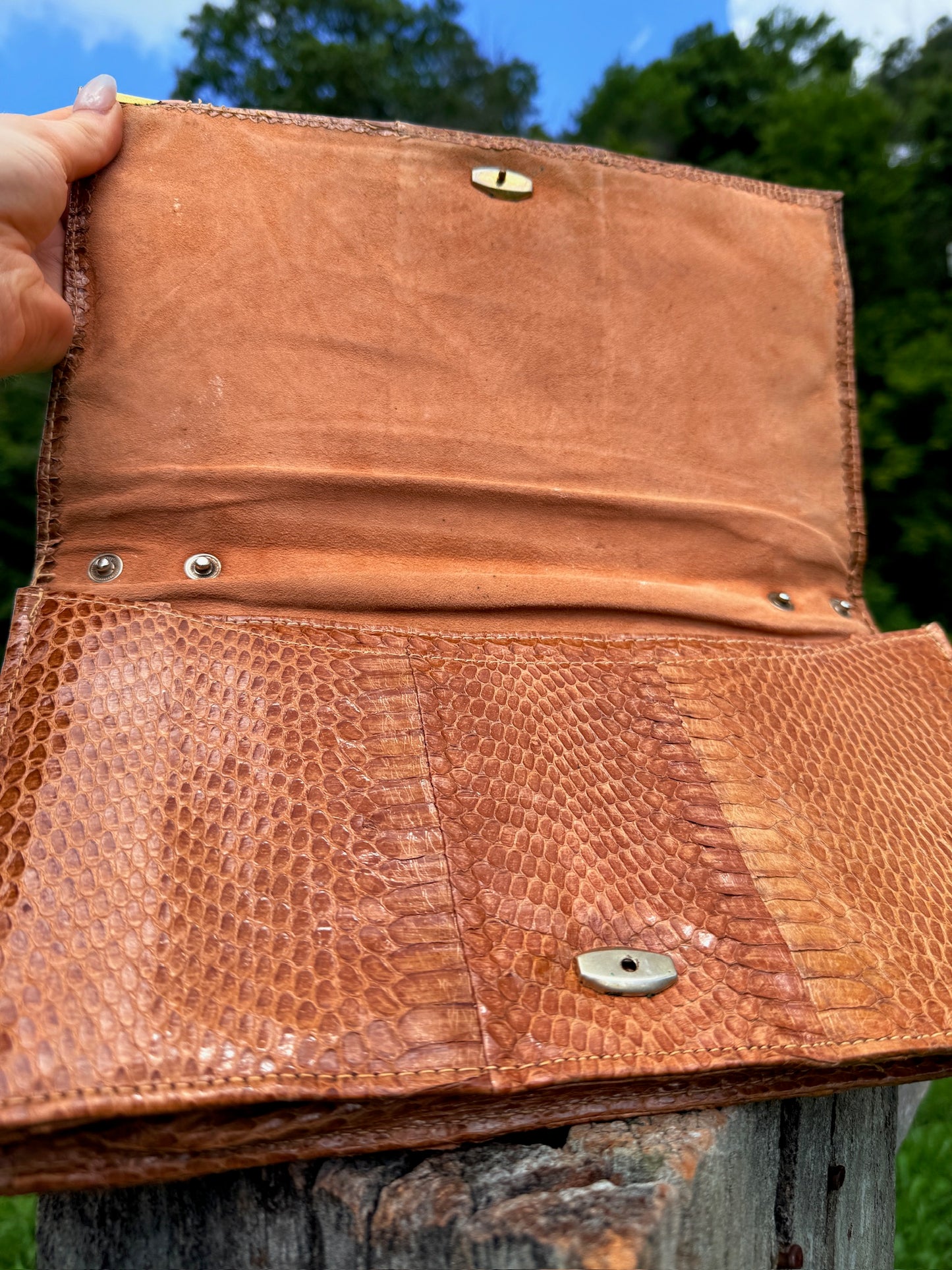 Vintage 1940s Brown Genuine Snakeskin Clutch