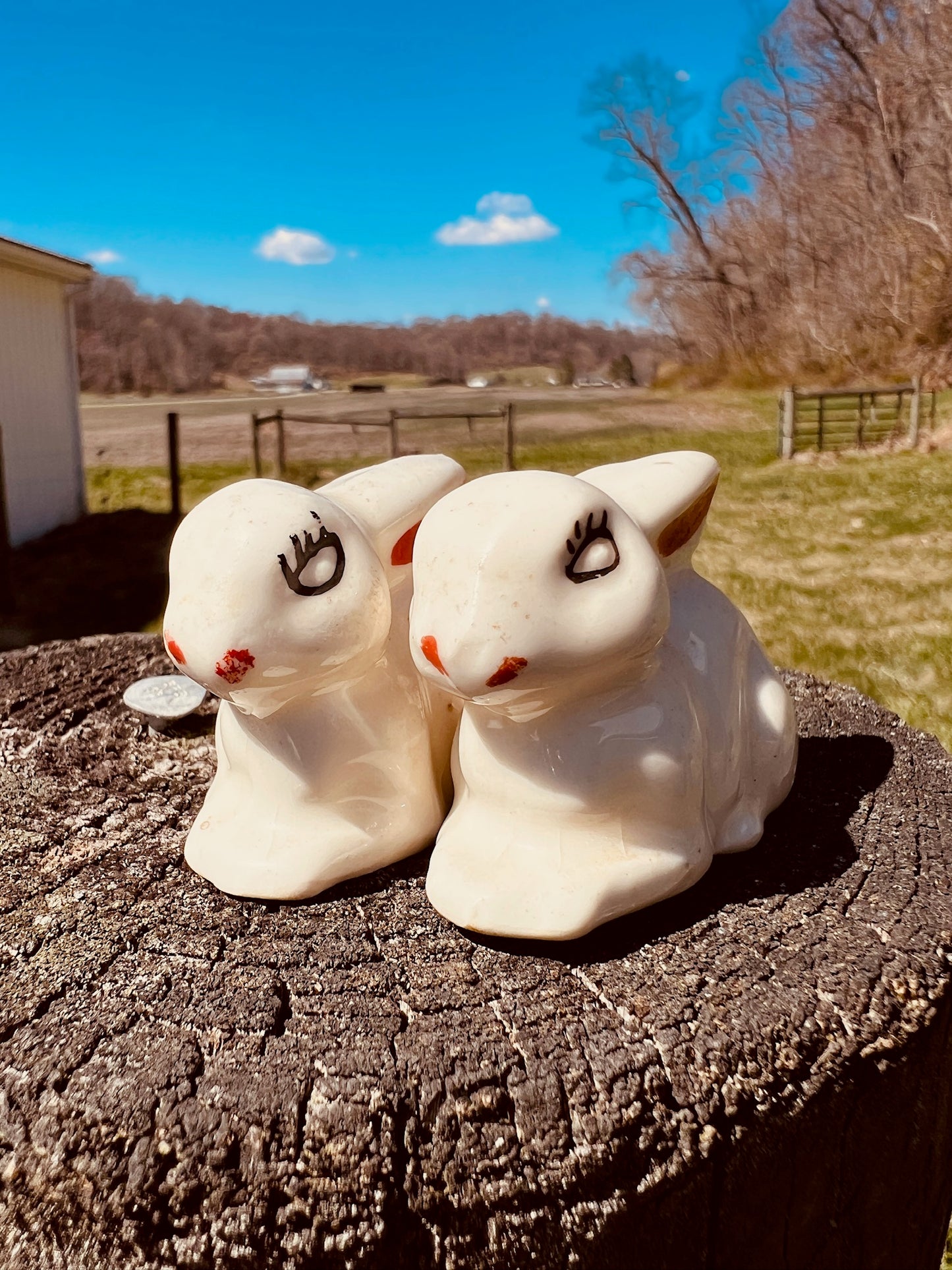 Vintage 1950s MCM Ceramic Rabbit Figurines | Set of 2