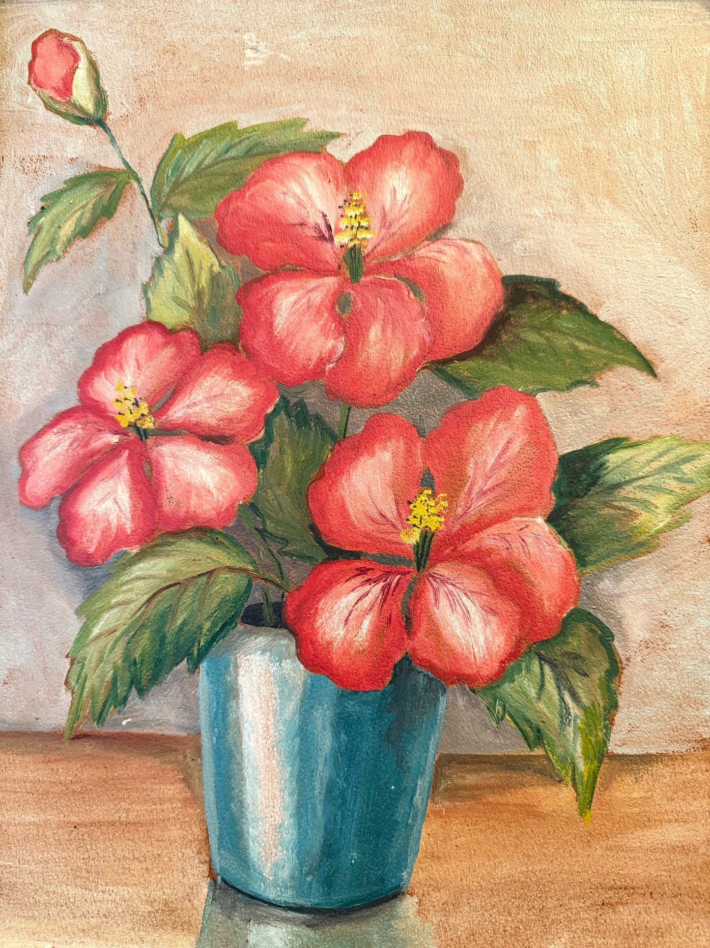 Vintage Wood Framed Floral Oil Painting