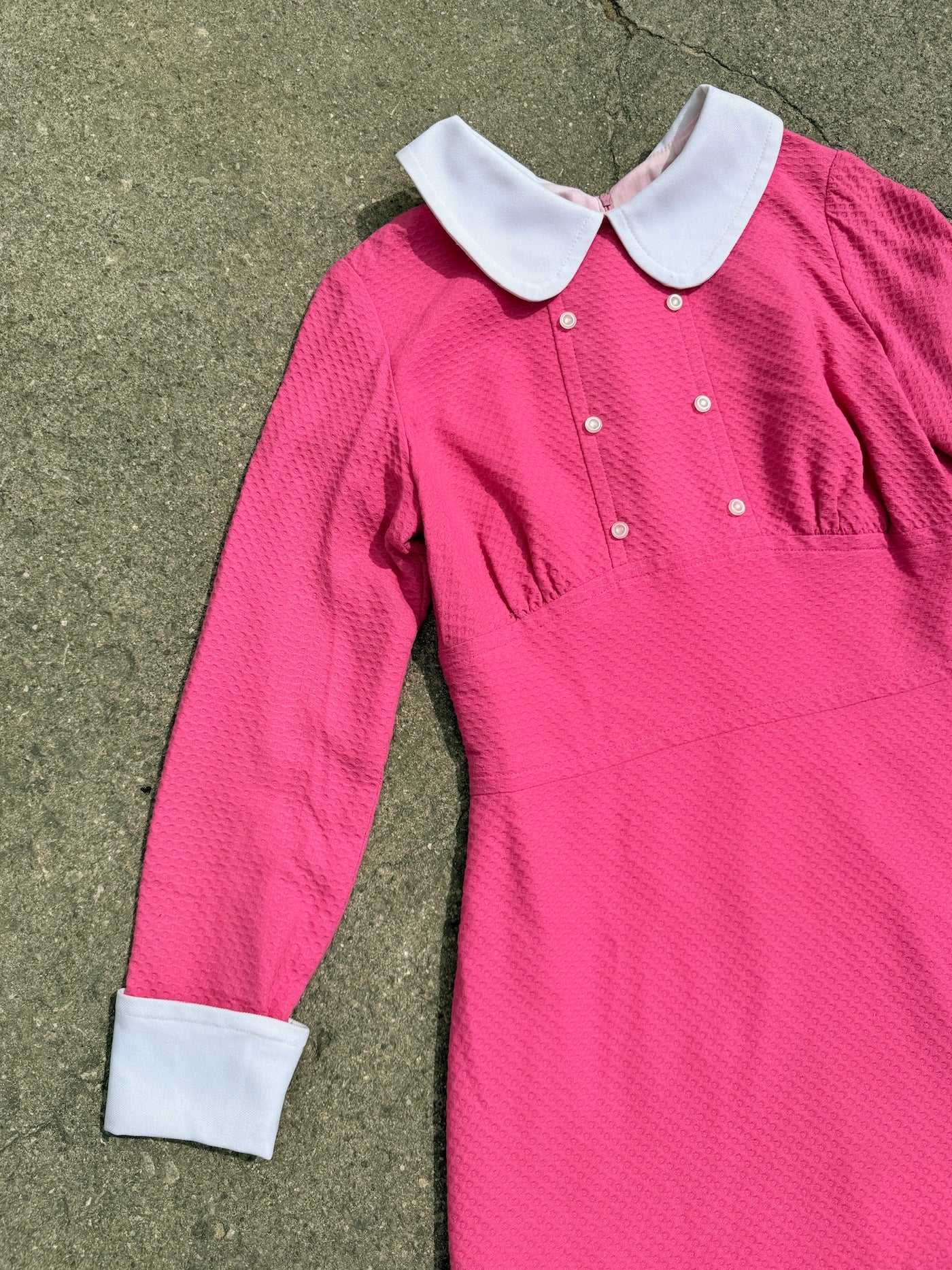 Vintage 1960s Pink Collared Long Sleeve Mini Dress | S/M