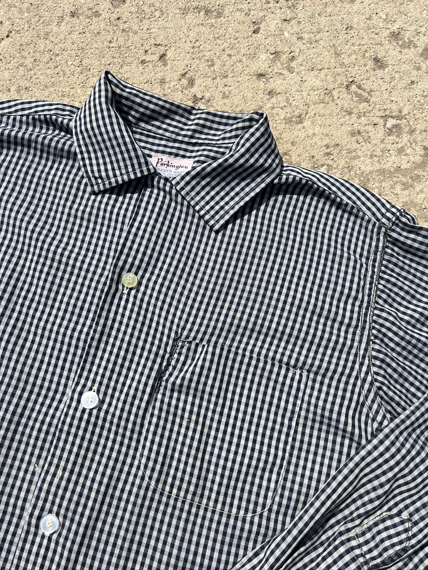 Vintage 1950s Parkington Black Gingham Button-Up Shirt | Medium