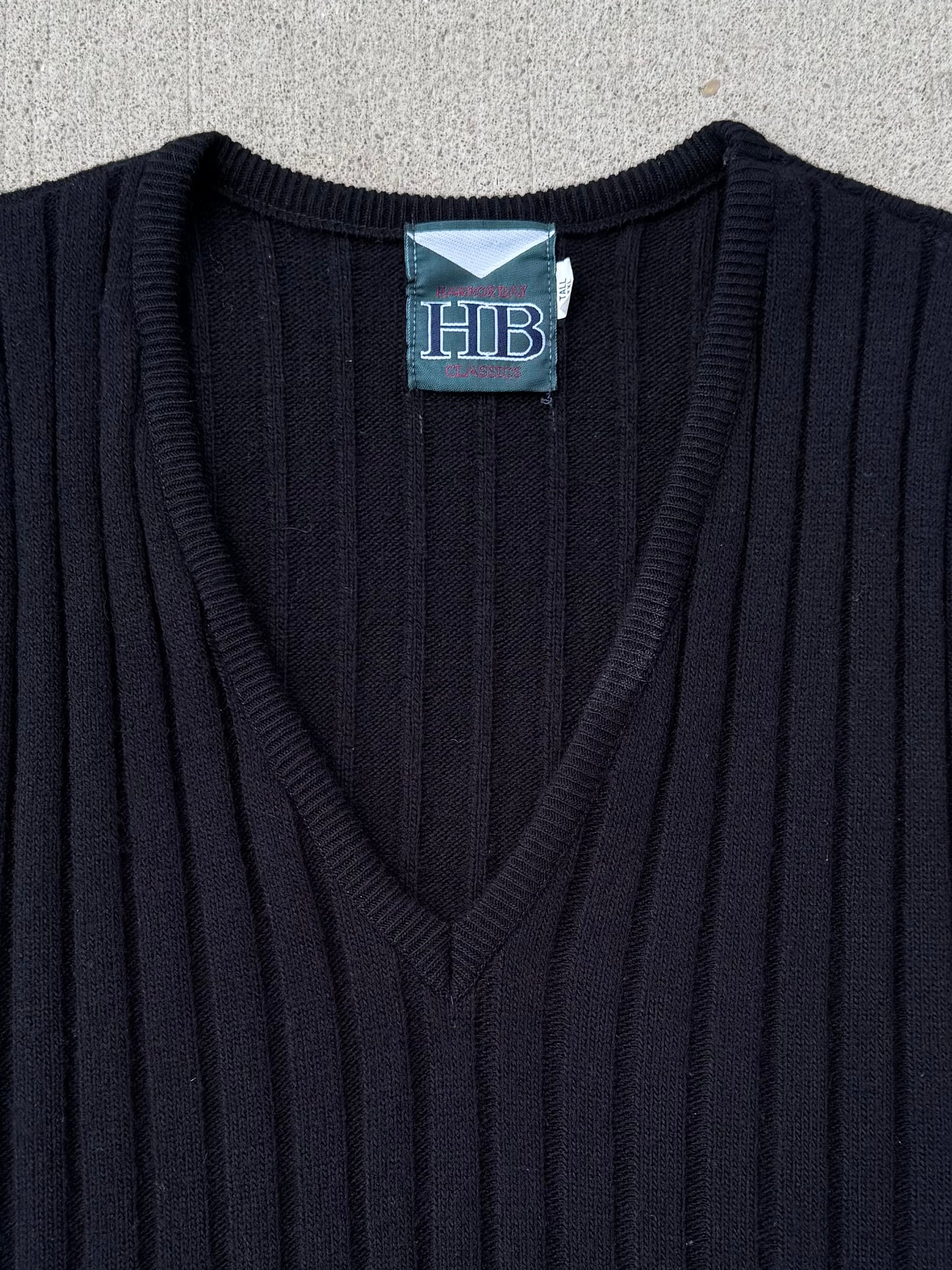 Vintage 1990s Harbor Bay Black Rib Knit Sweater Vest | XXL