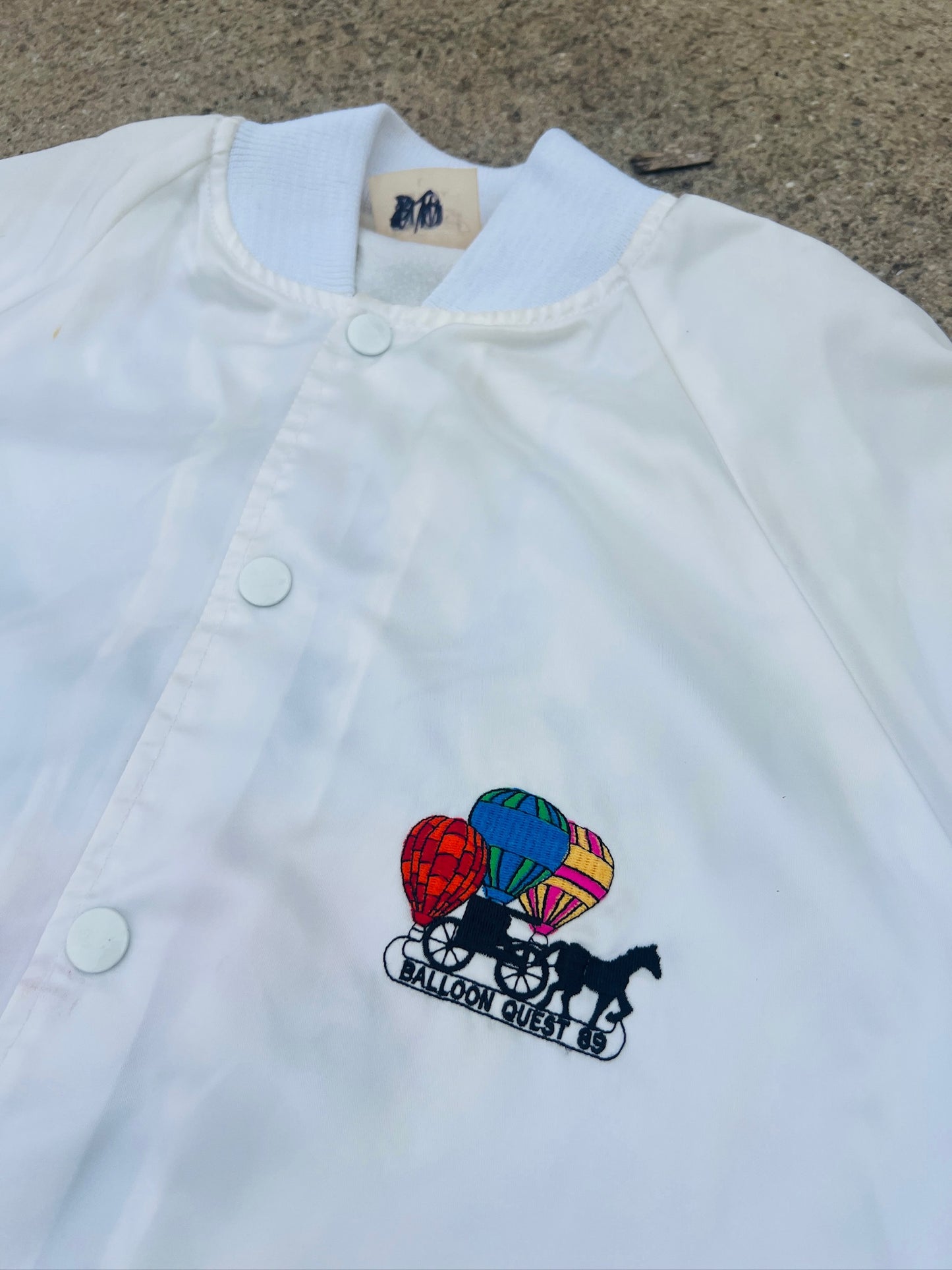 Vintage ‘89 Balloon Quest Halcyon Embroidered Satin Bomber Jacket | Large