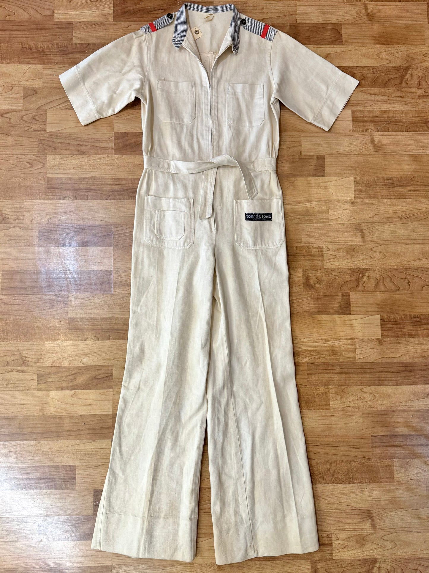 Vintage Tour De Force Ecru Denim Utility Jumpsuit | Medium