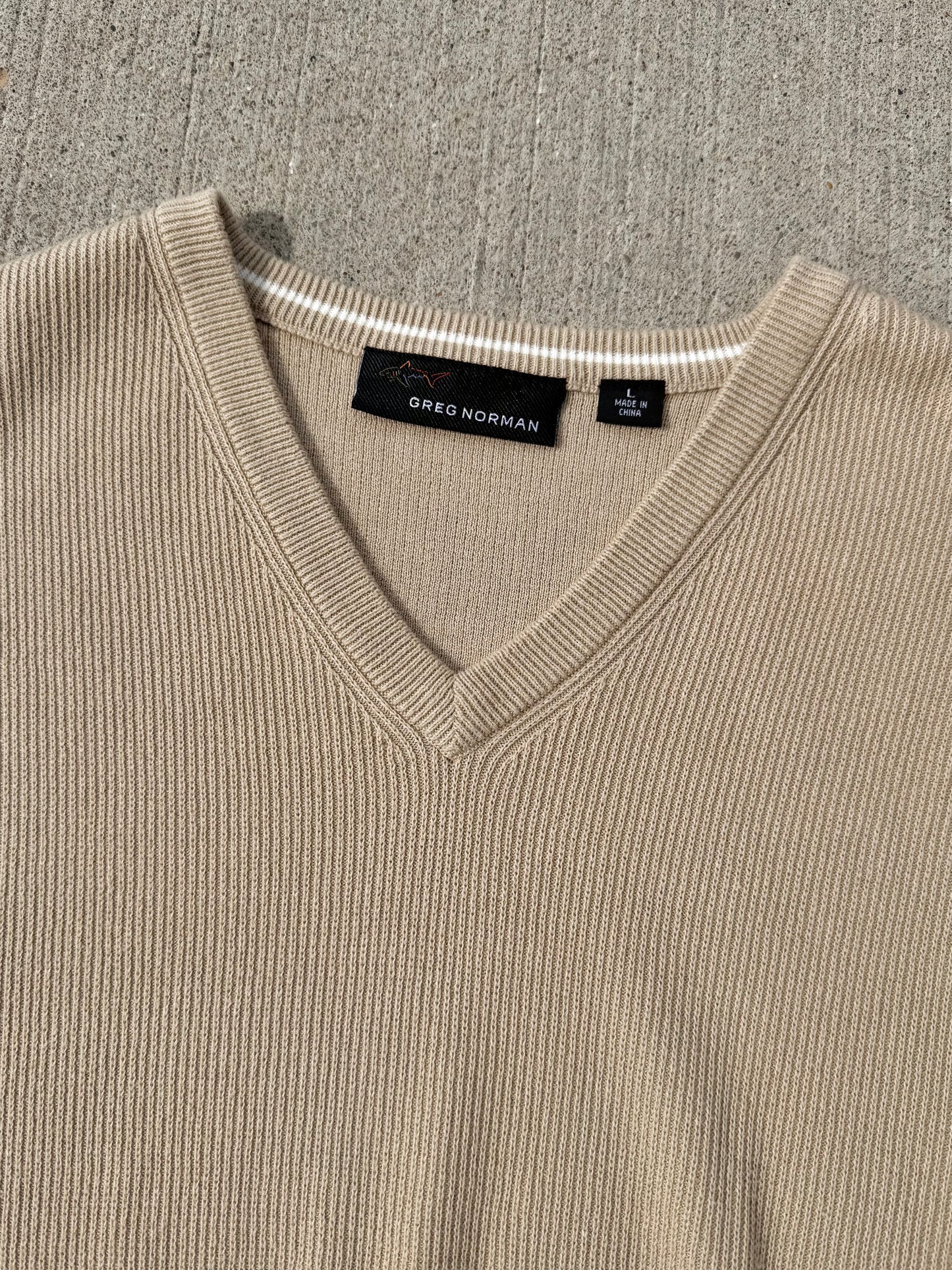 Vintage 1990s Greg Norman Beige Cotton Sweater Vest | Large
