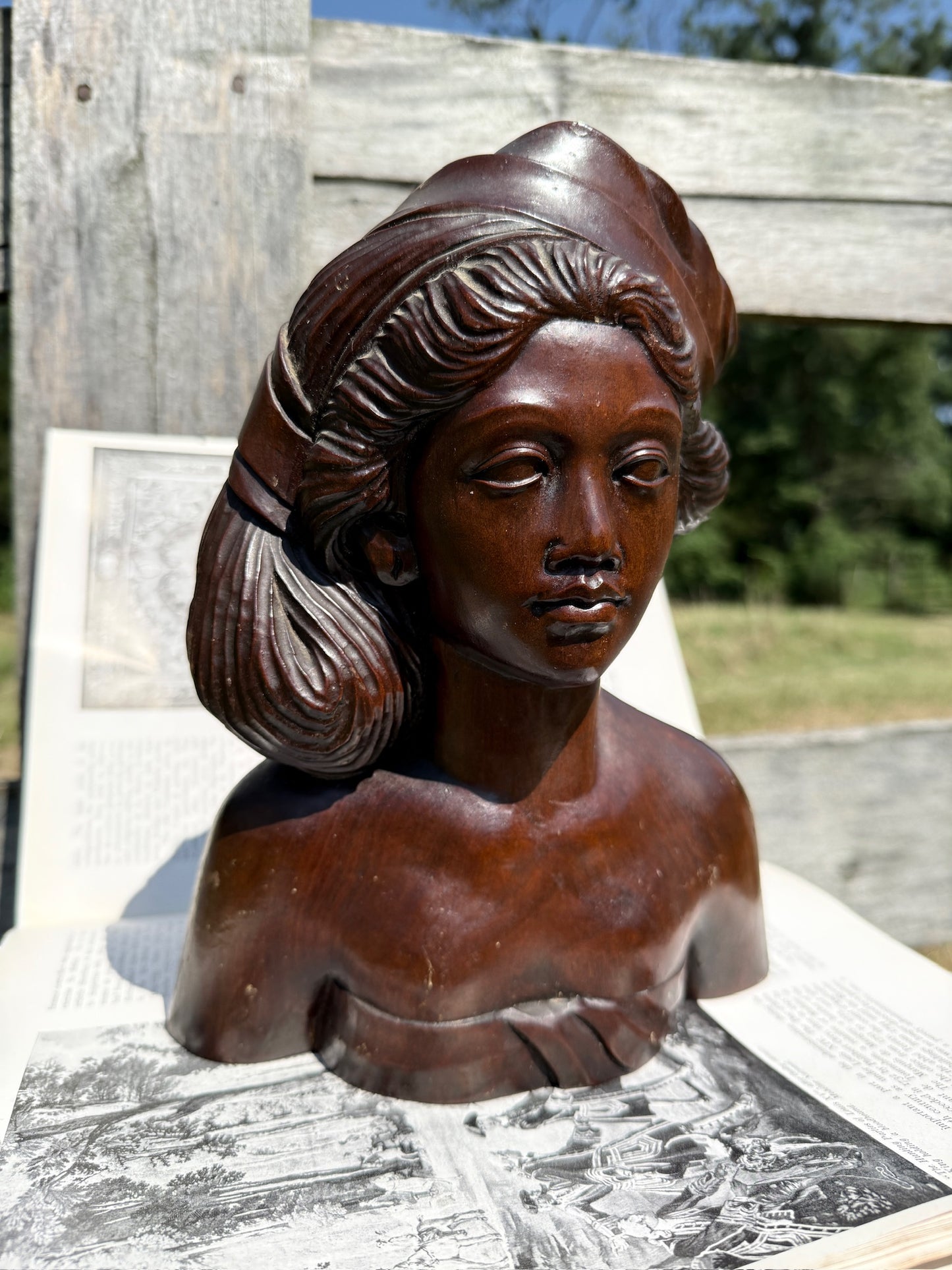 Vintage 1950s Wood Carved Balinese Princess Bust Statue