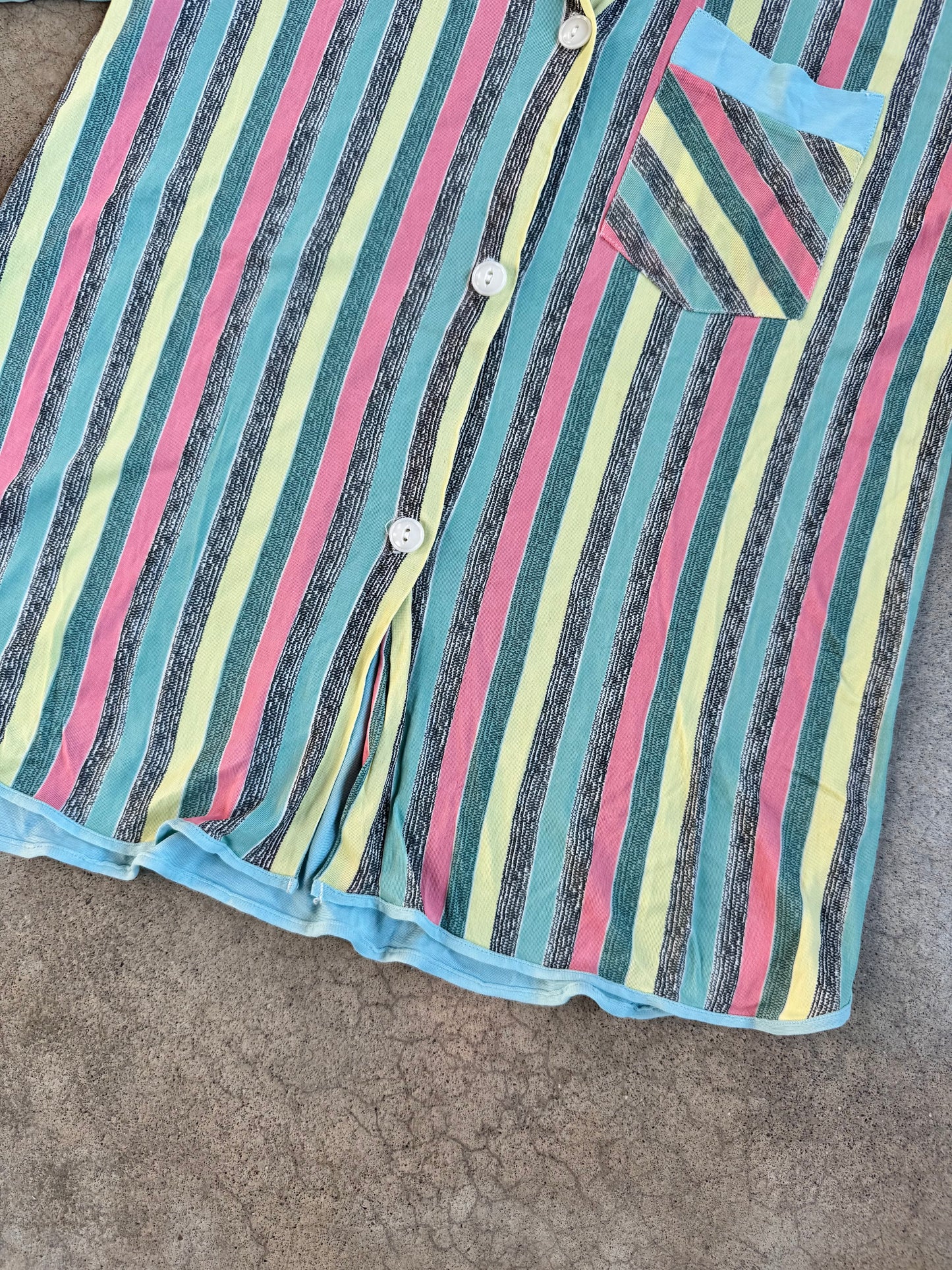 Vintage 1940s Binstron Lovely Lingerie Striped Short Sleeve Shirt | Small
