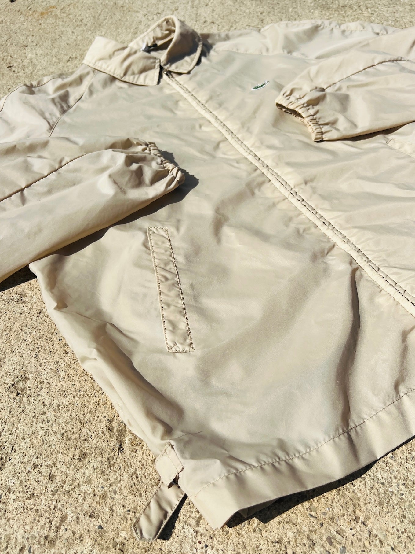 Vintage 1980s Izod Lacoste Beige Nylon Windbreaker | XL