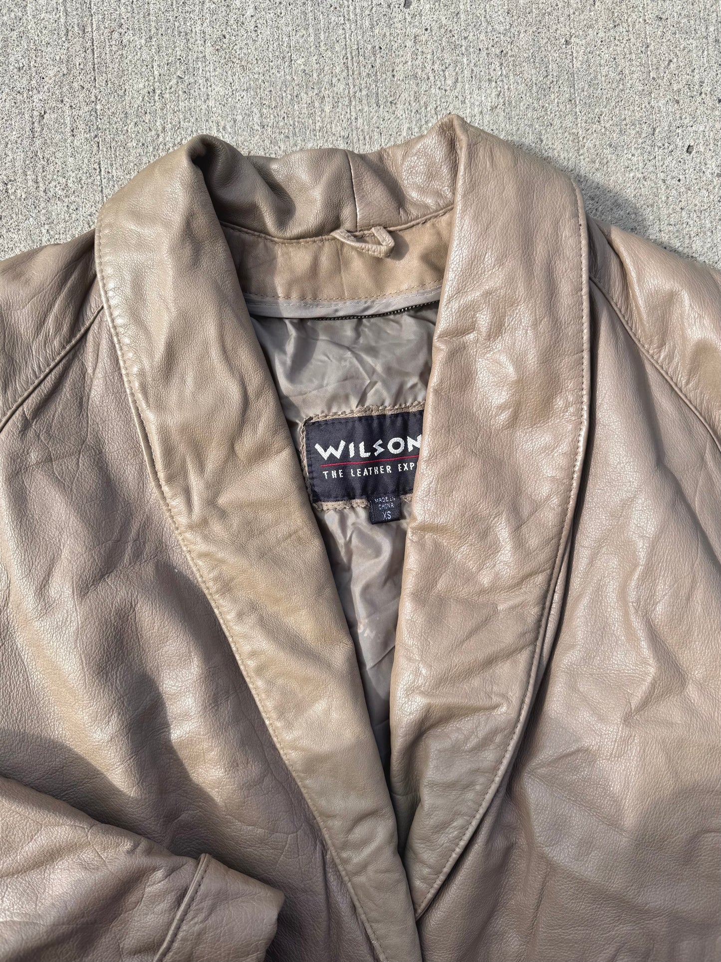 Vintage 1980s Wilsons Taupe Belted Leather Jacket | XS