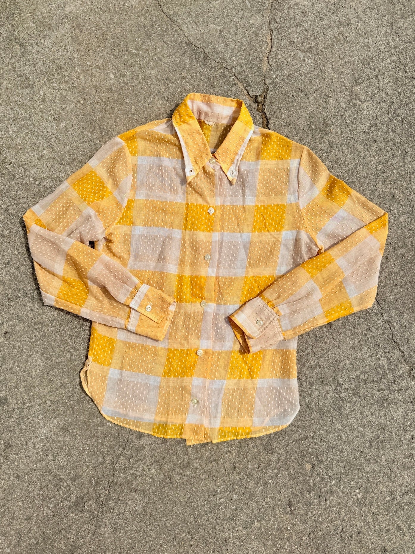 Vintage 1960s Orange & White Plaid Button-Up Shirt | XS/S